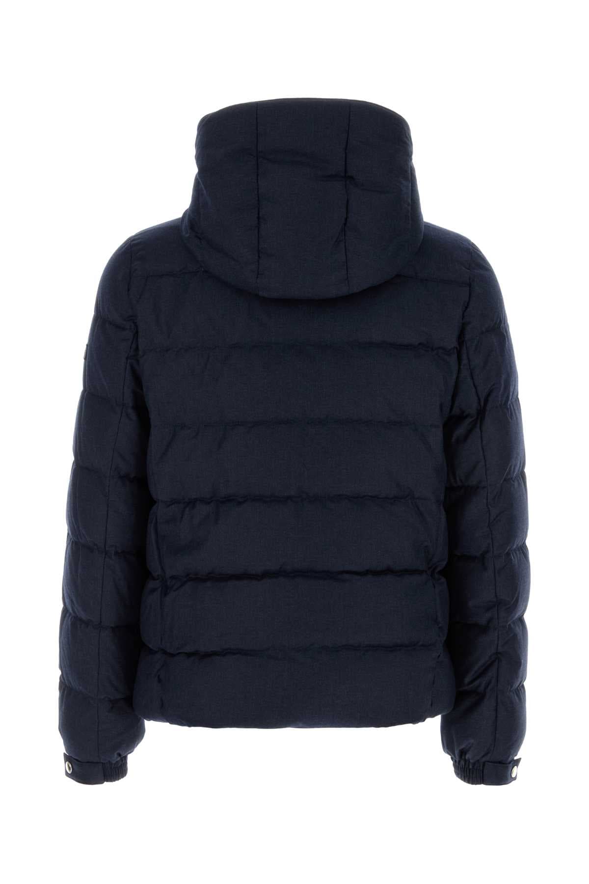 Navy blue wool blend down jacket - мініатюра 2
