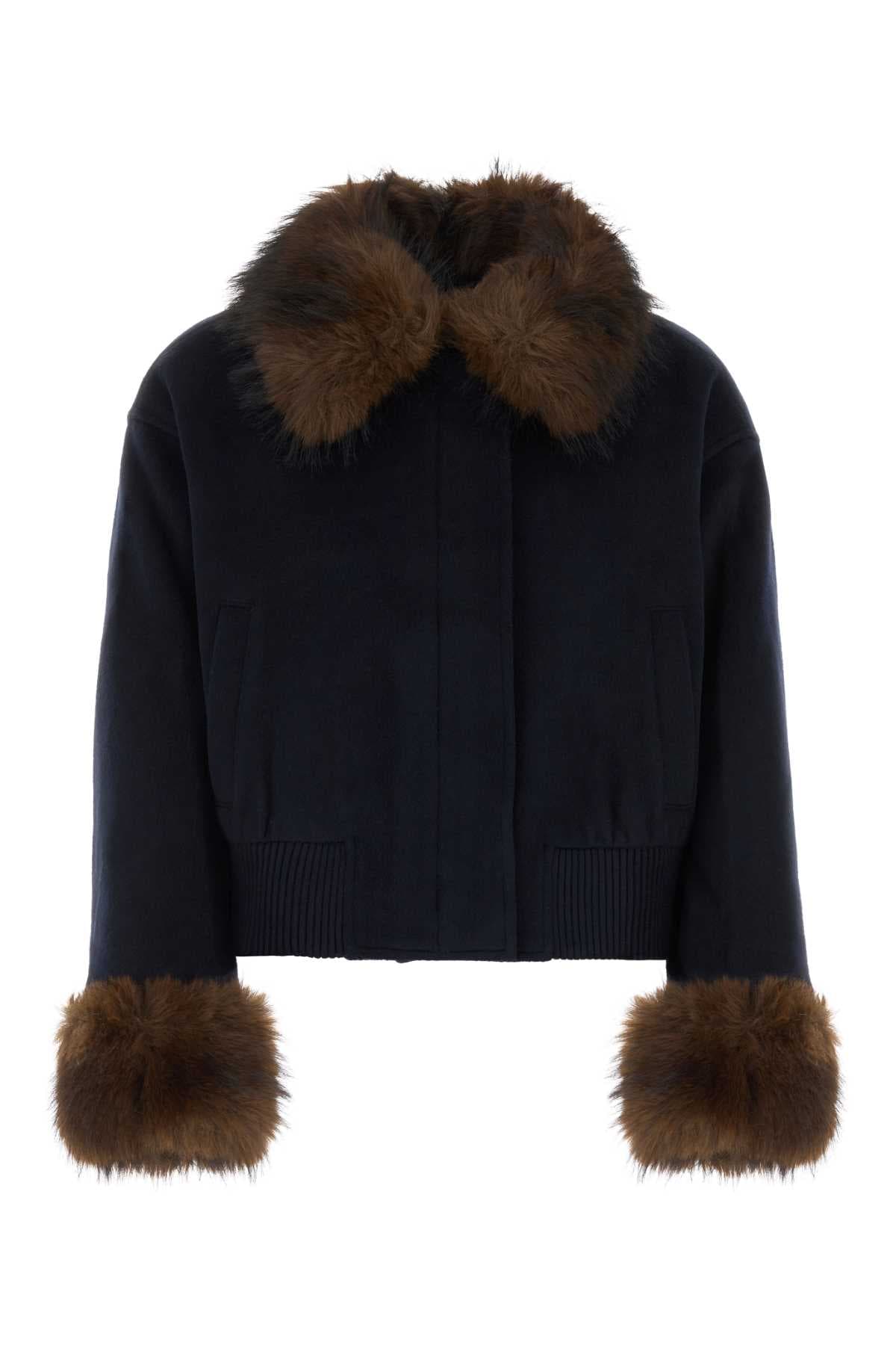 Dark blue wool blend bomber jacket