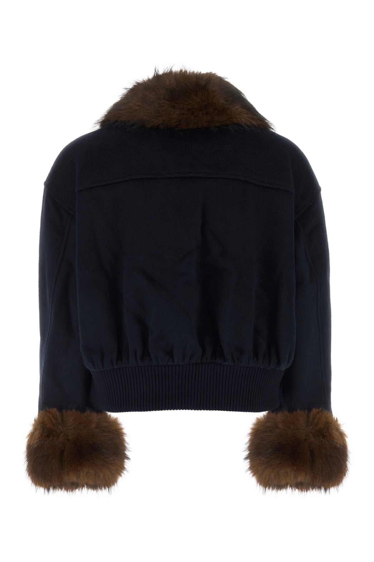 Dark blue wool blend bomber jacket - мініатюра 2