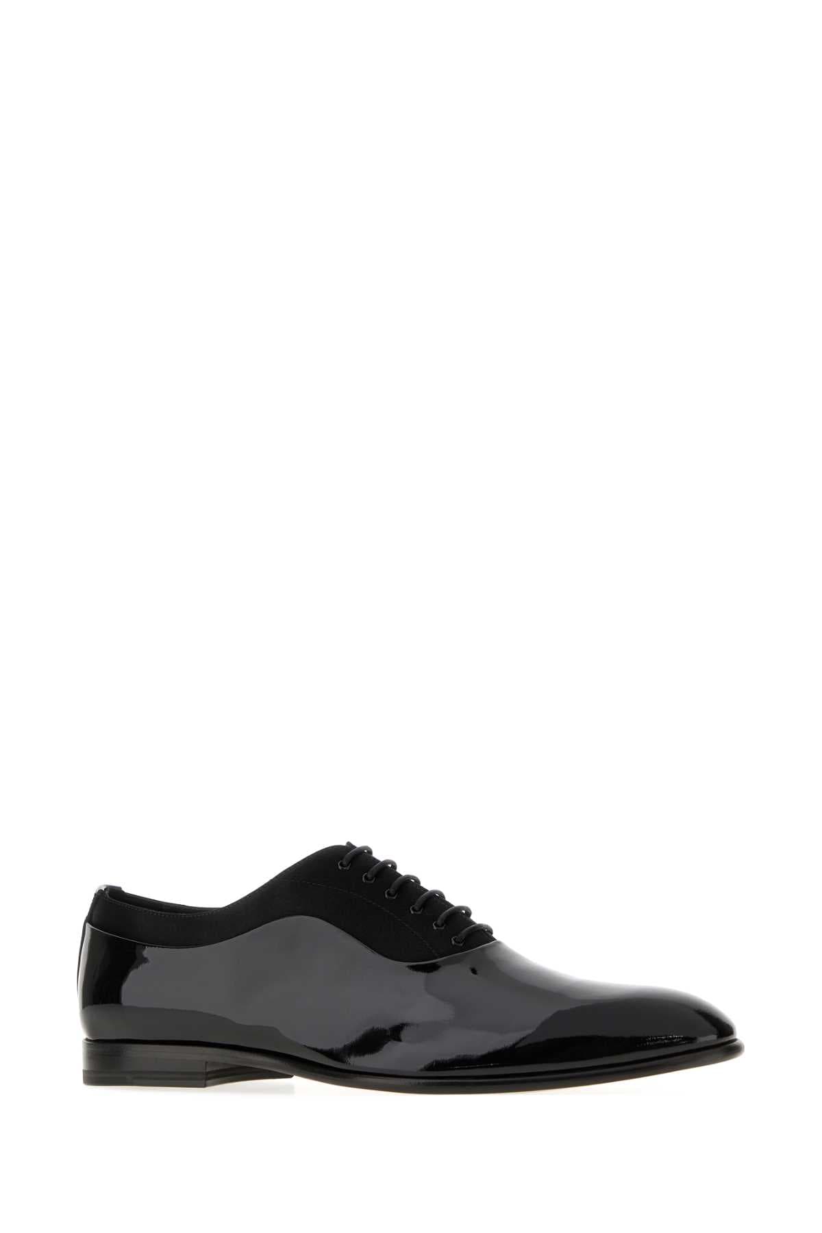 Black leather and satin lace-up shoes - мініатюра 2