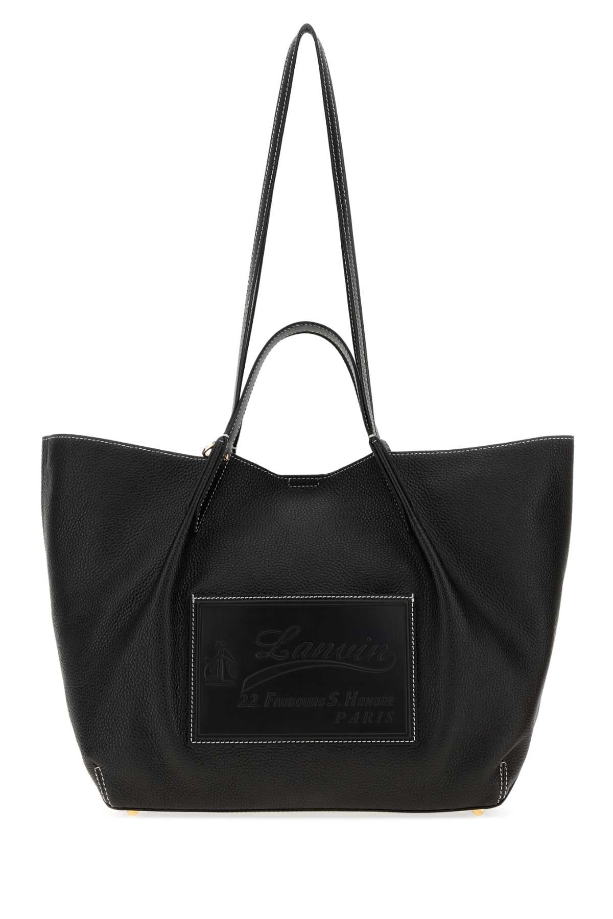Black leather shopping bag