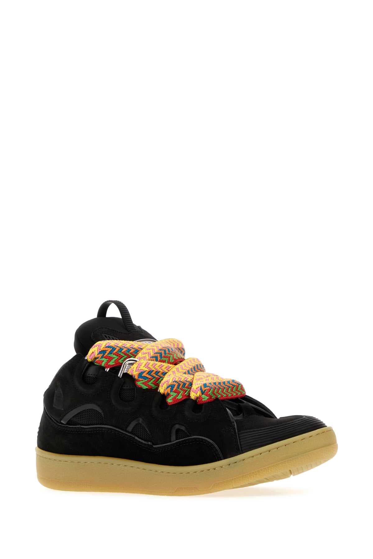 Black leather and fabric Curb sneakers - мініатюра 2