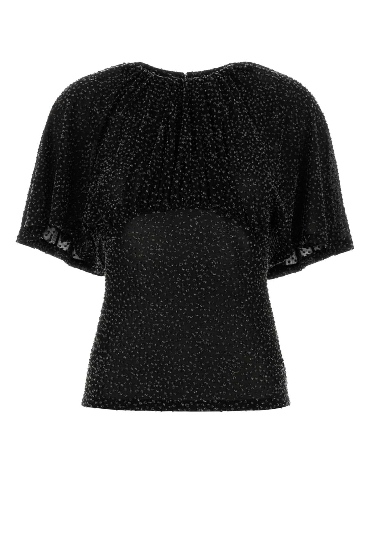 Embroidered stretch viscose blend top