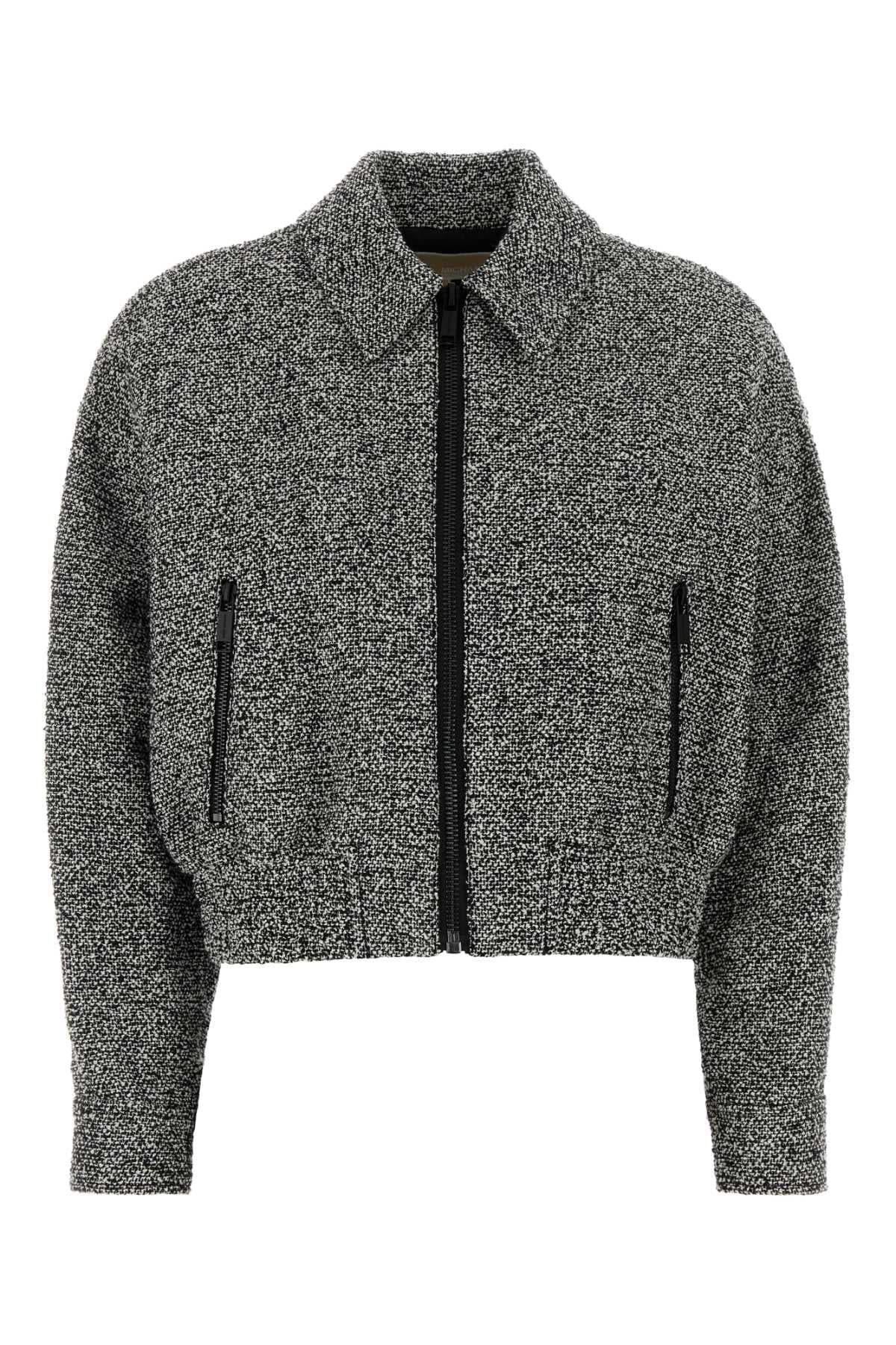 Two-tone tweed bomber jacket