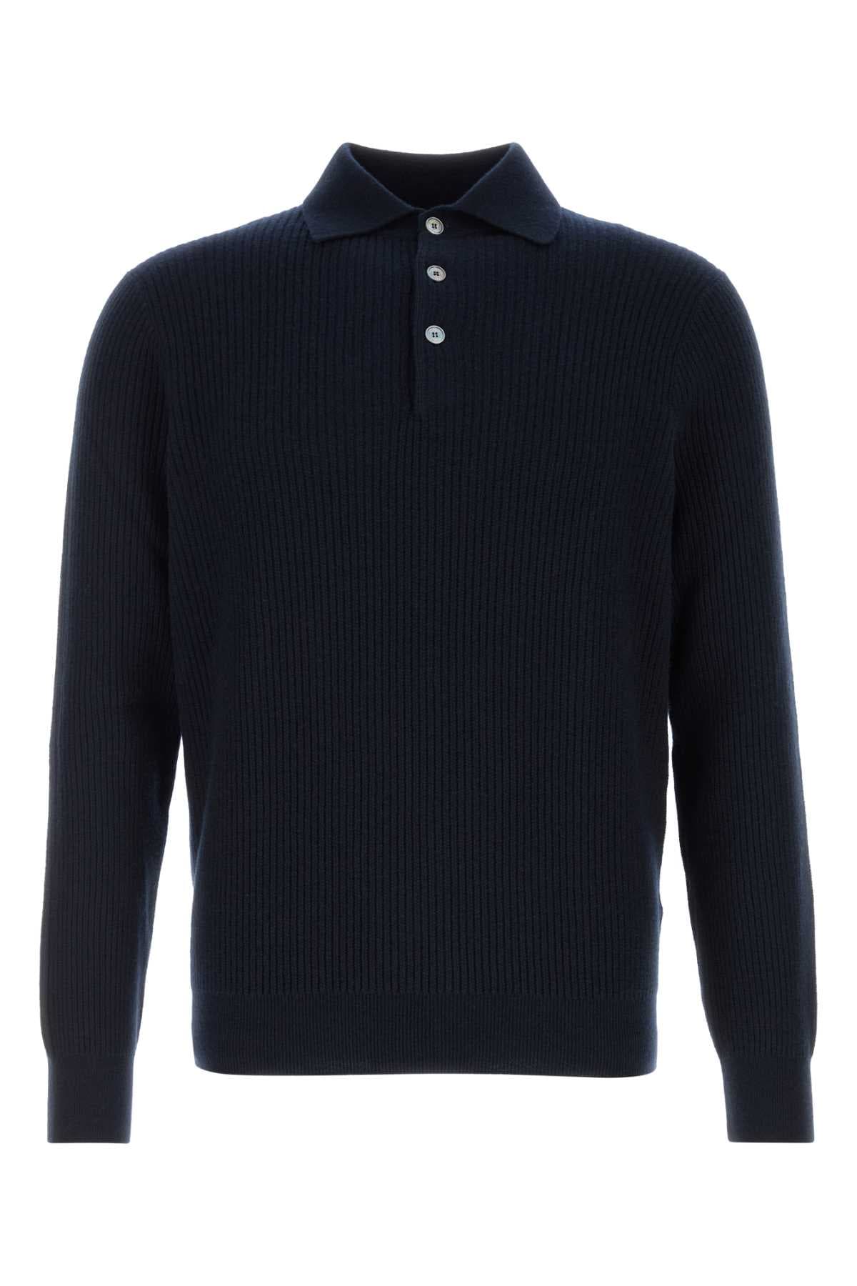 Midnight blue wool blend polo shirt