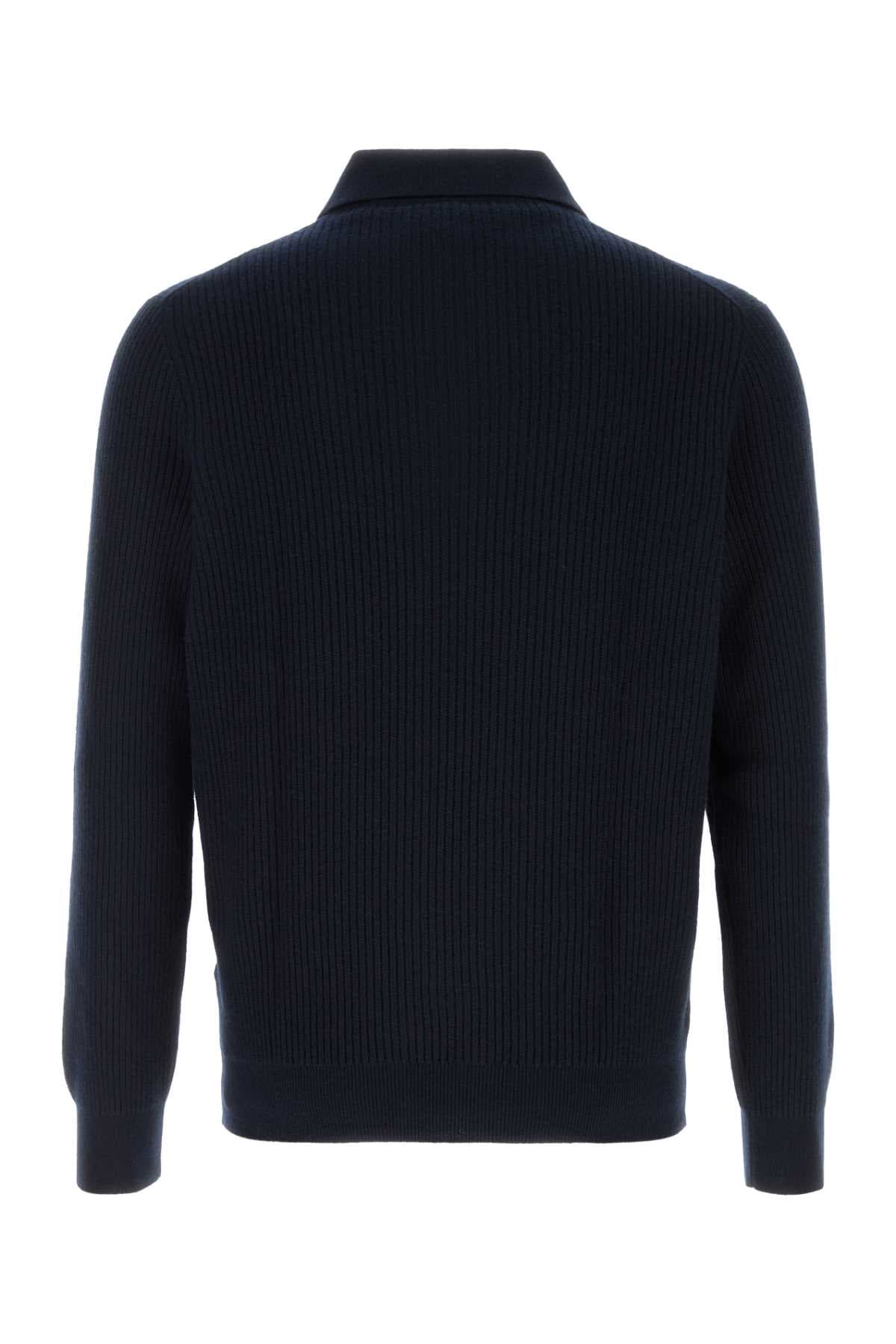Midnight blue wool blend polo shirt - мініатюра 2
