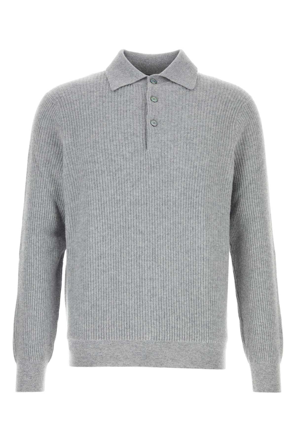 Grey wool blend polo shirt