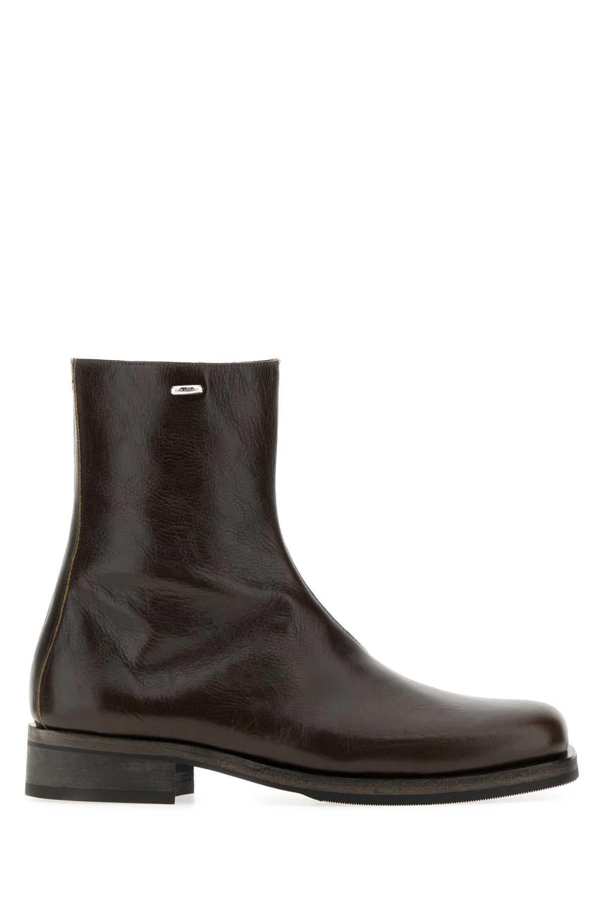 Chocolate leather Camion ankle boots