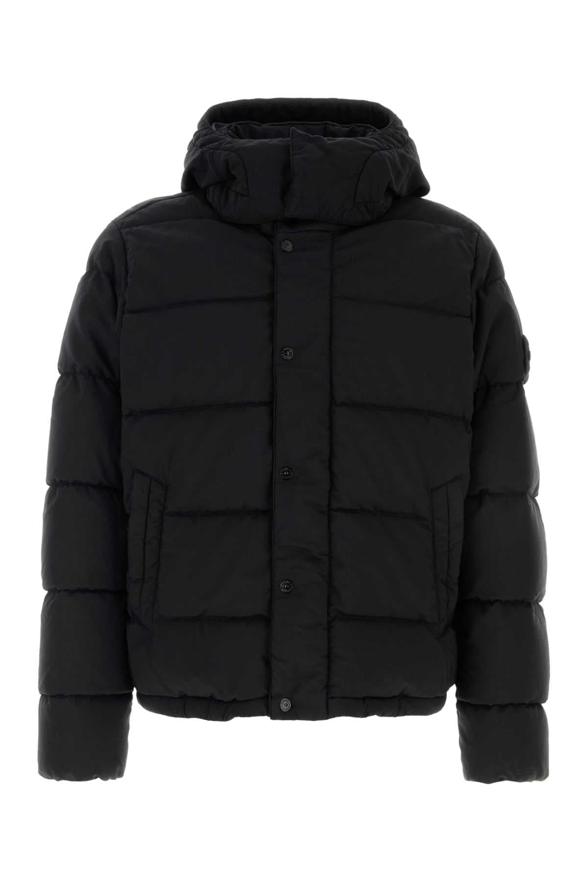 Black stretch wool blend down jacket