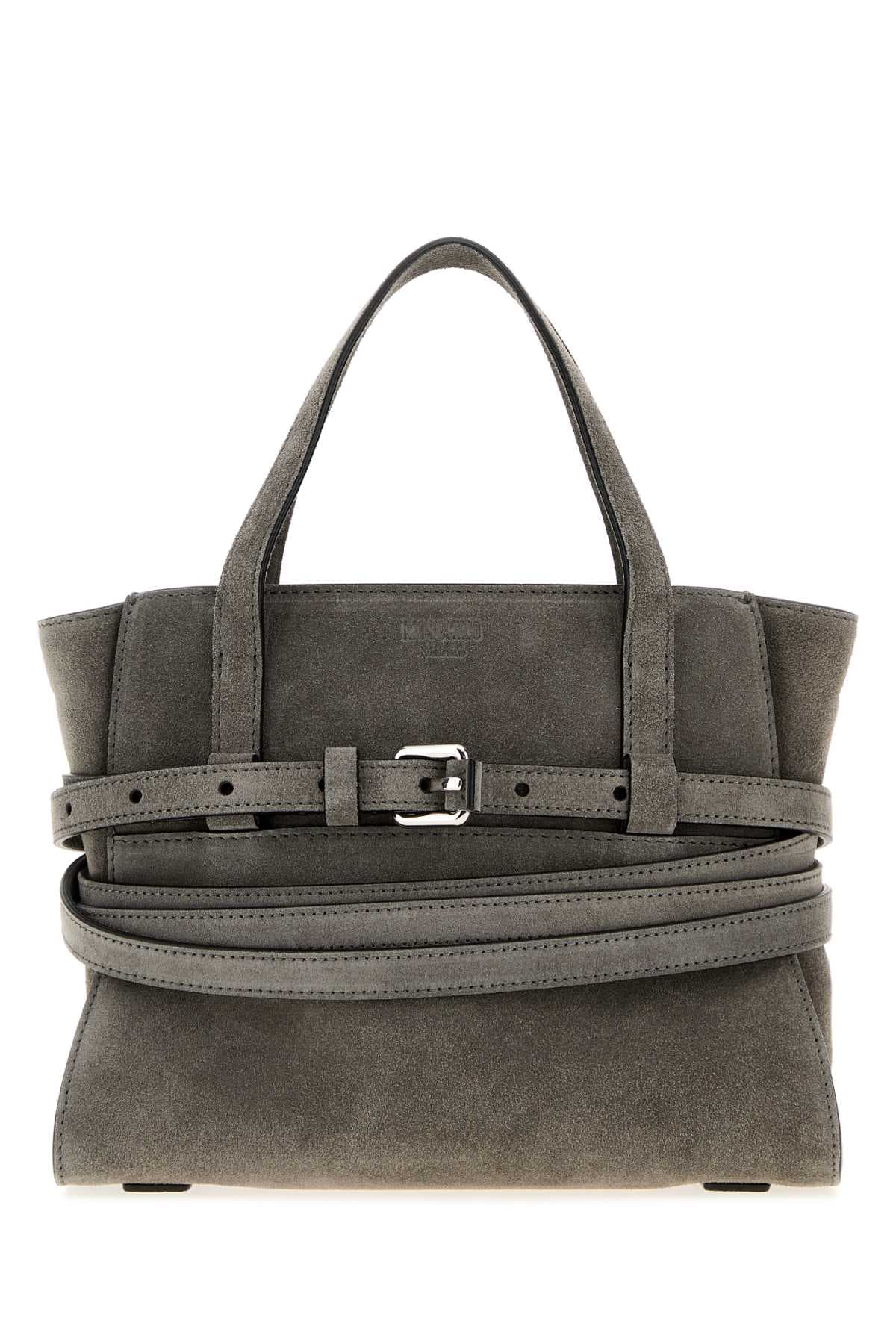 Grey suede Moschino Tie Me handbag