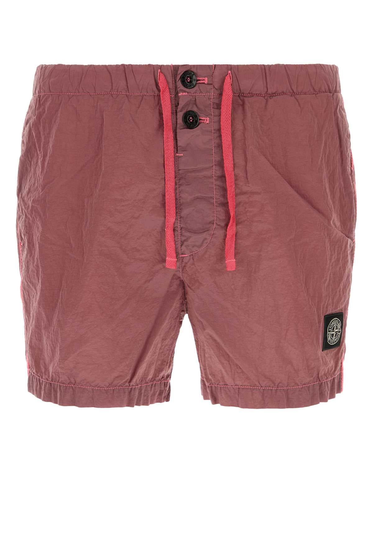 Dark pink nylon swimming shorts