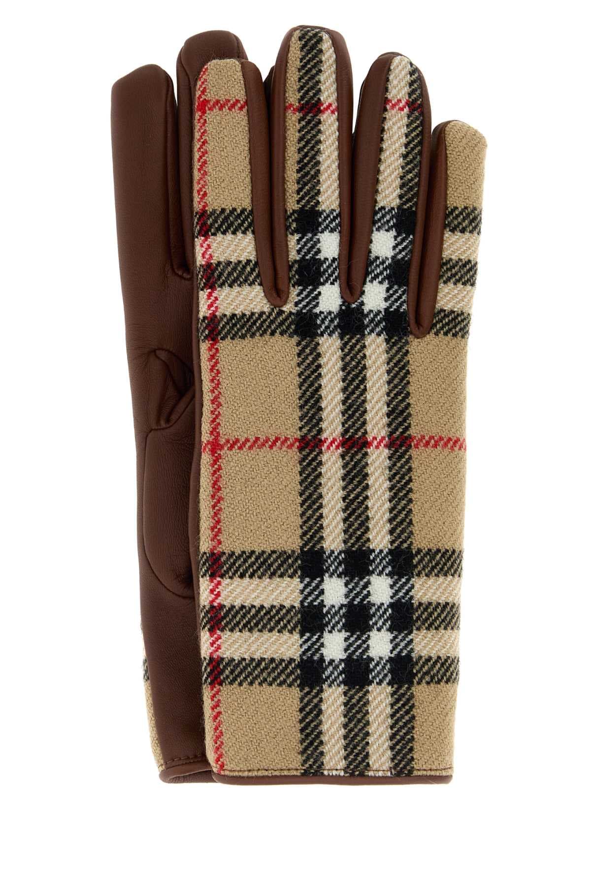 Multicolor wool and leather gloves