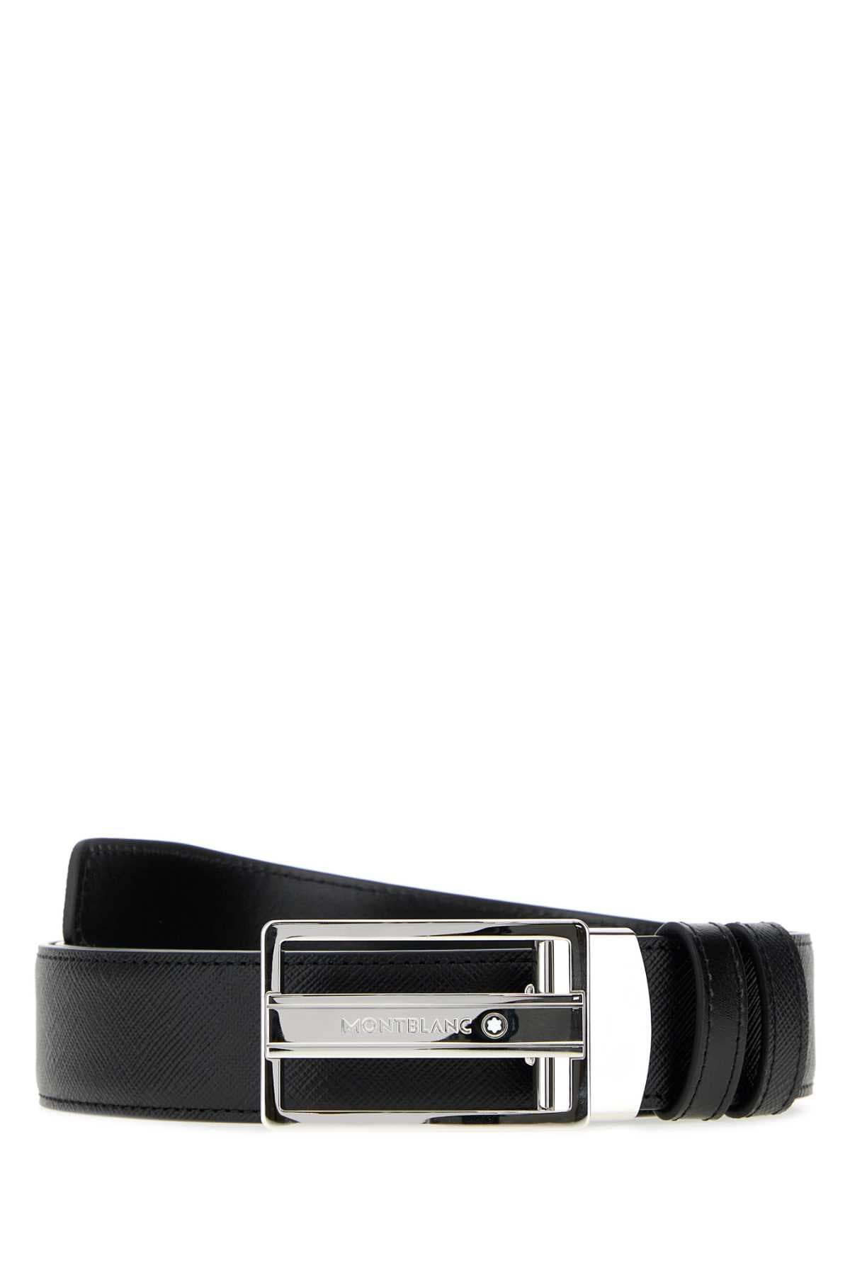 Black leather reversible belt