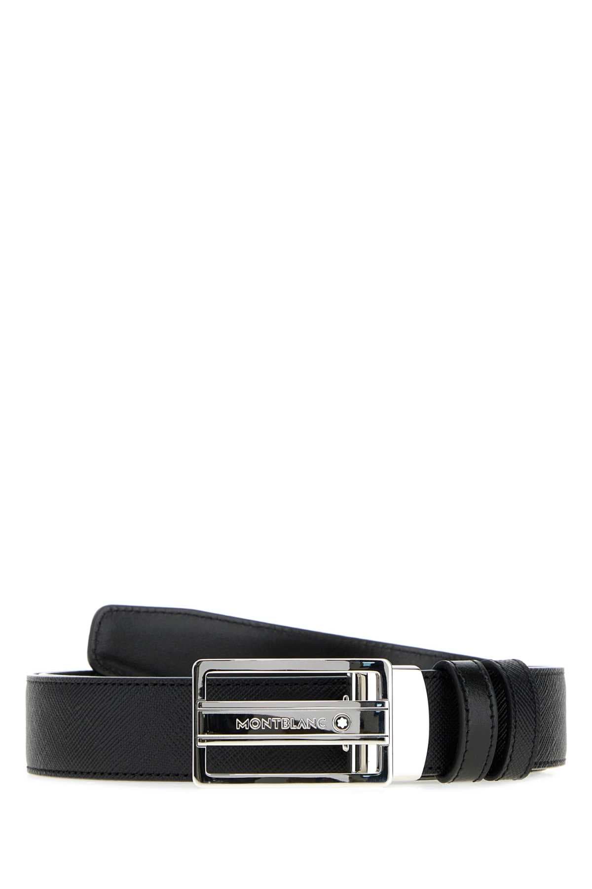 Black leather reversible belt