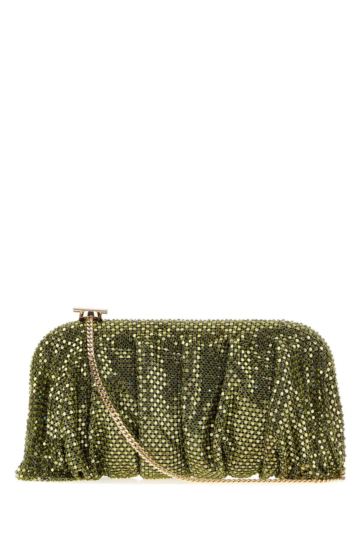Green rhinestones knit La Grande Venus clutch