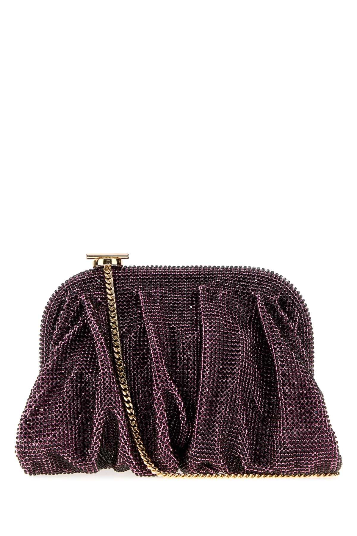 Purple rhinestones knit La Petite Venus clutch