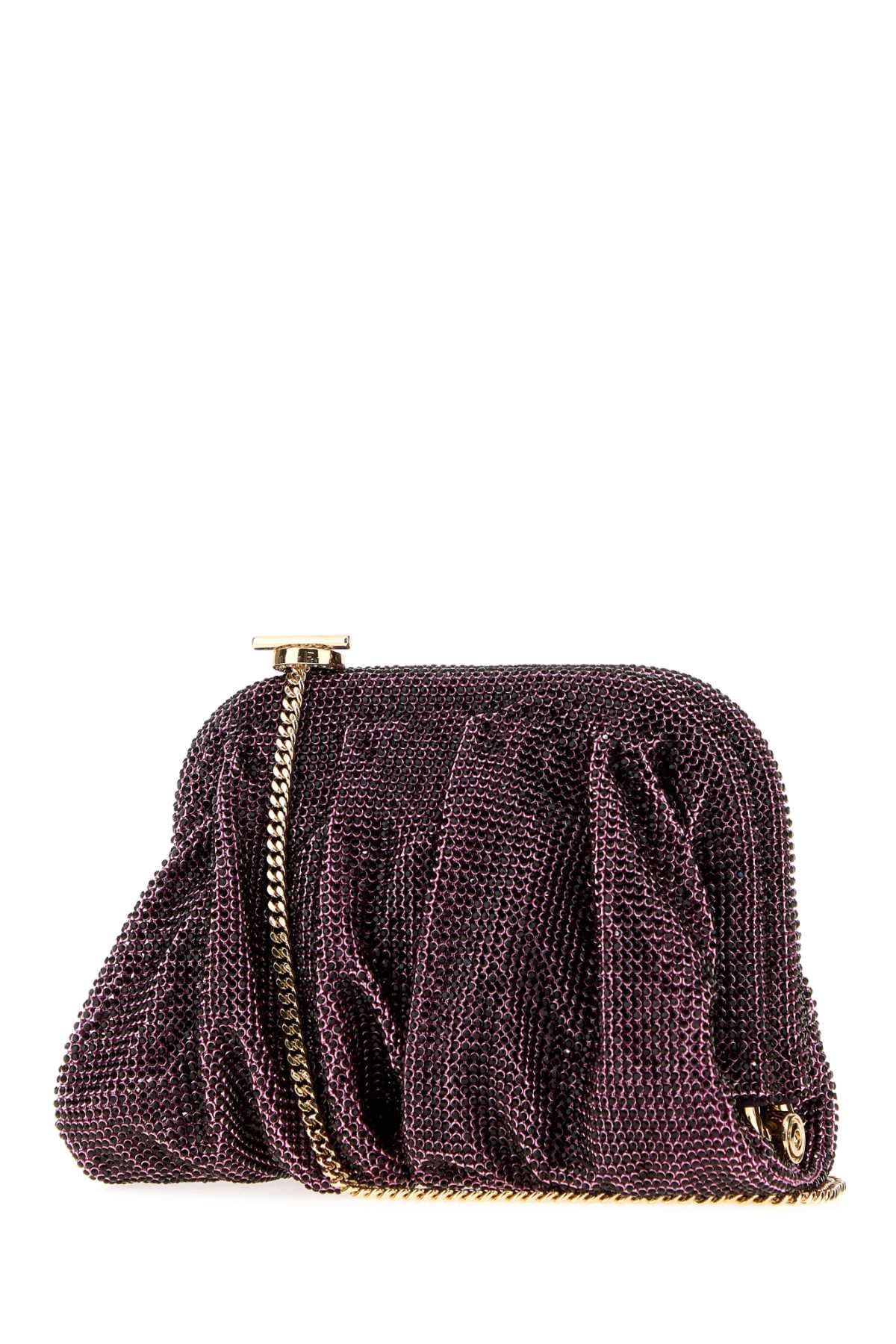 Purple rhinestones knit La Petite Venus clutch - мініатюра 2