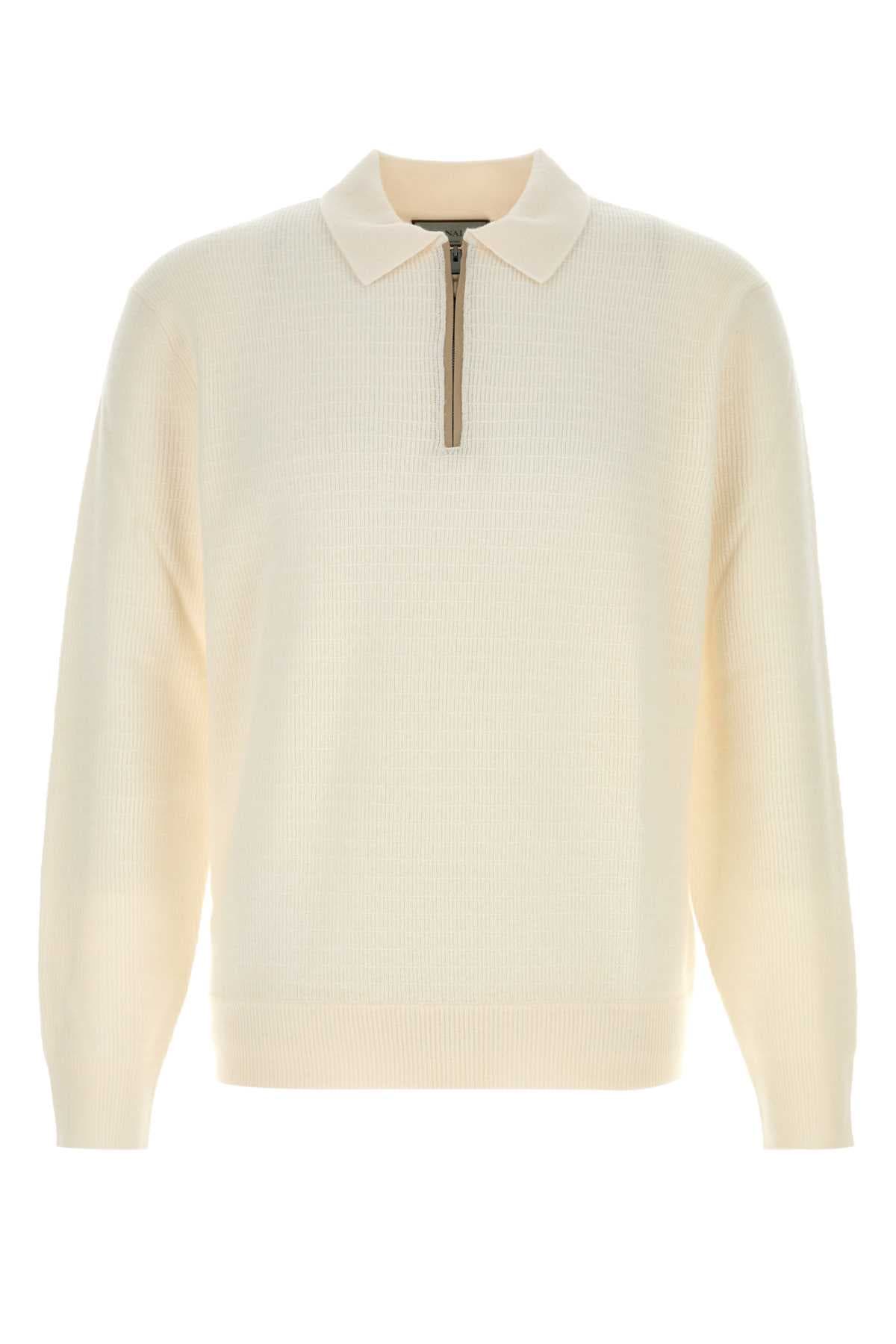 Ivory wool blend polo shirt