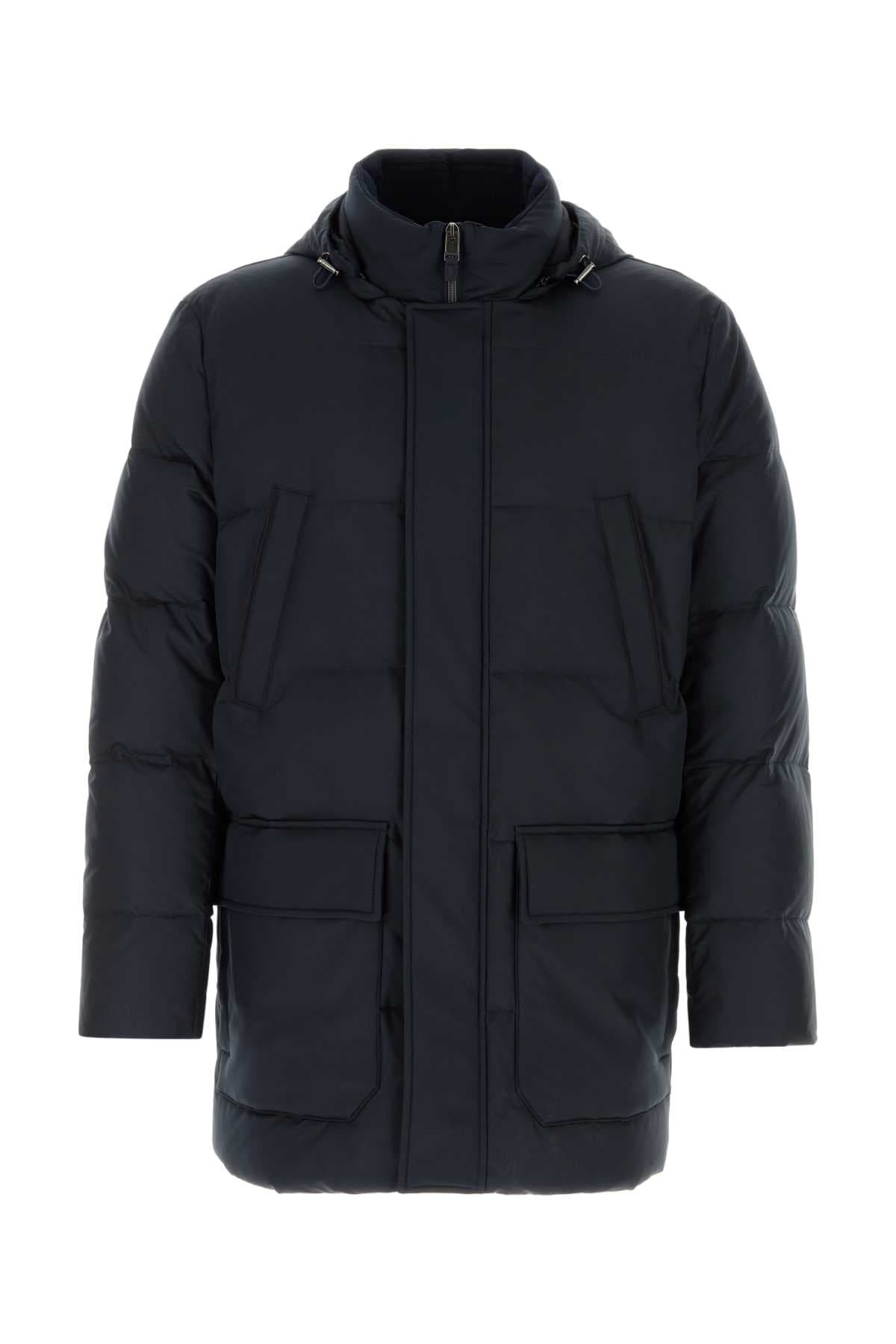 Navy blue polyester down jacket