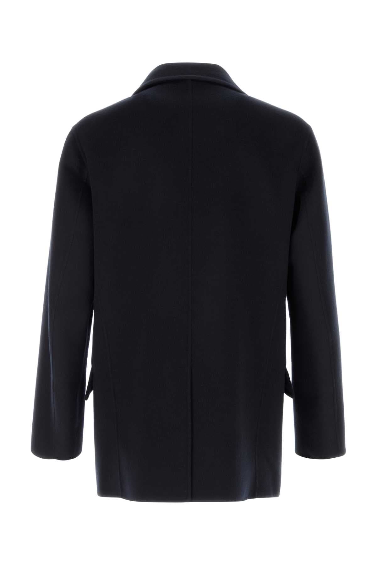 Navy blue wool blend coat - мініатюра 2