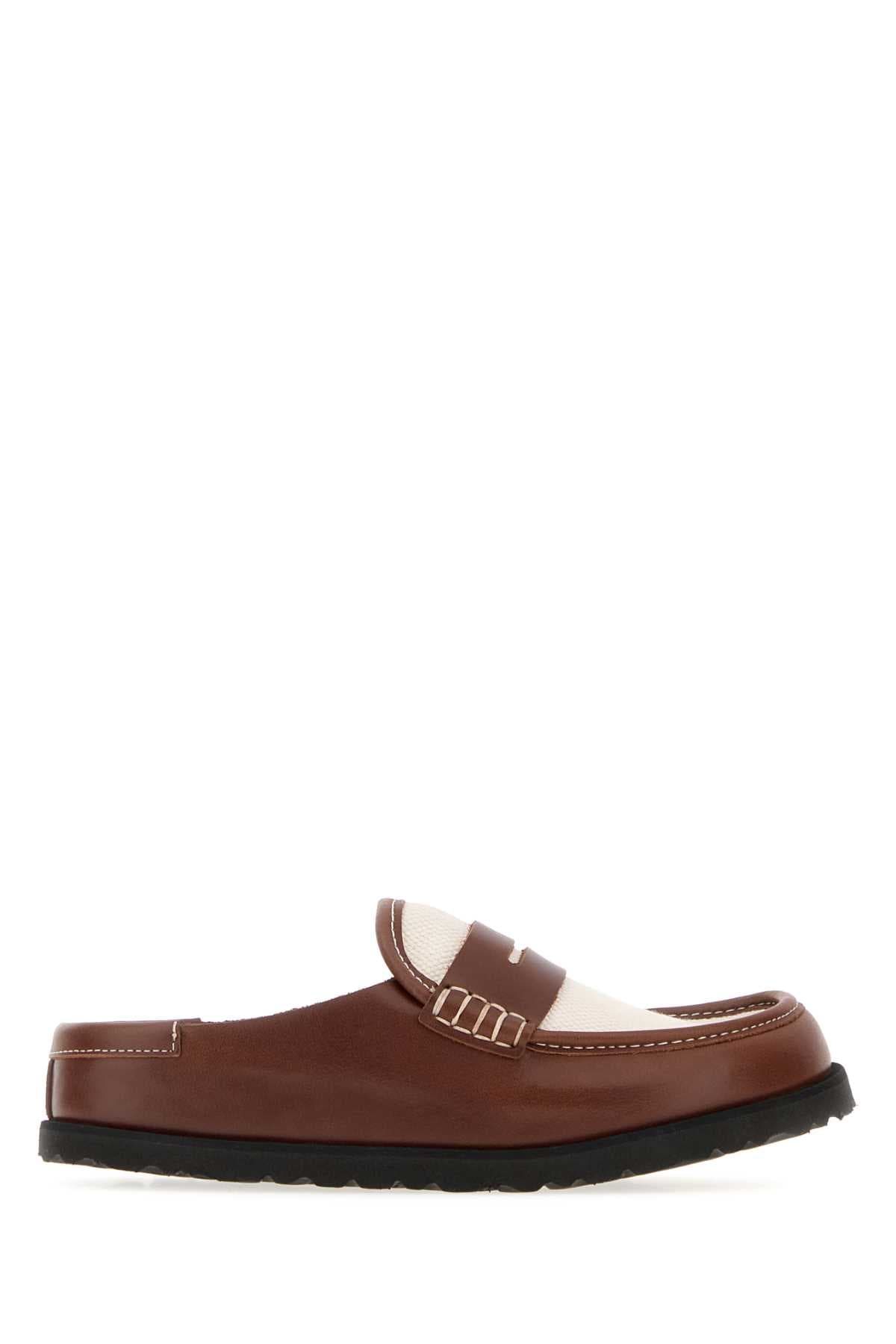 Two-tone canvas and nappa leather Naples slippers