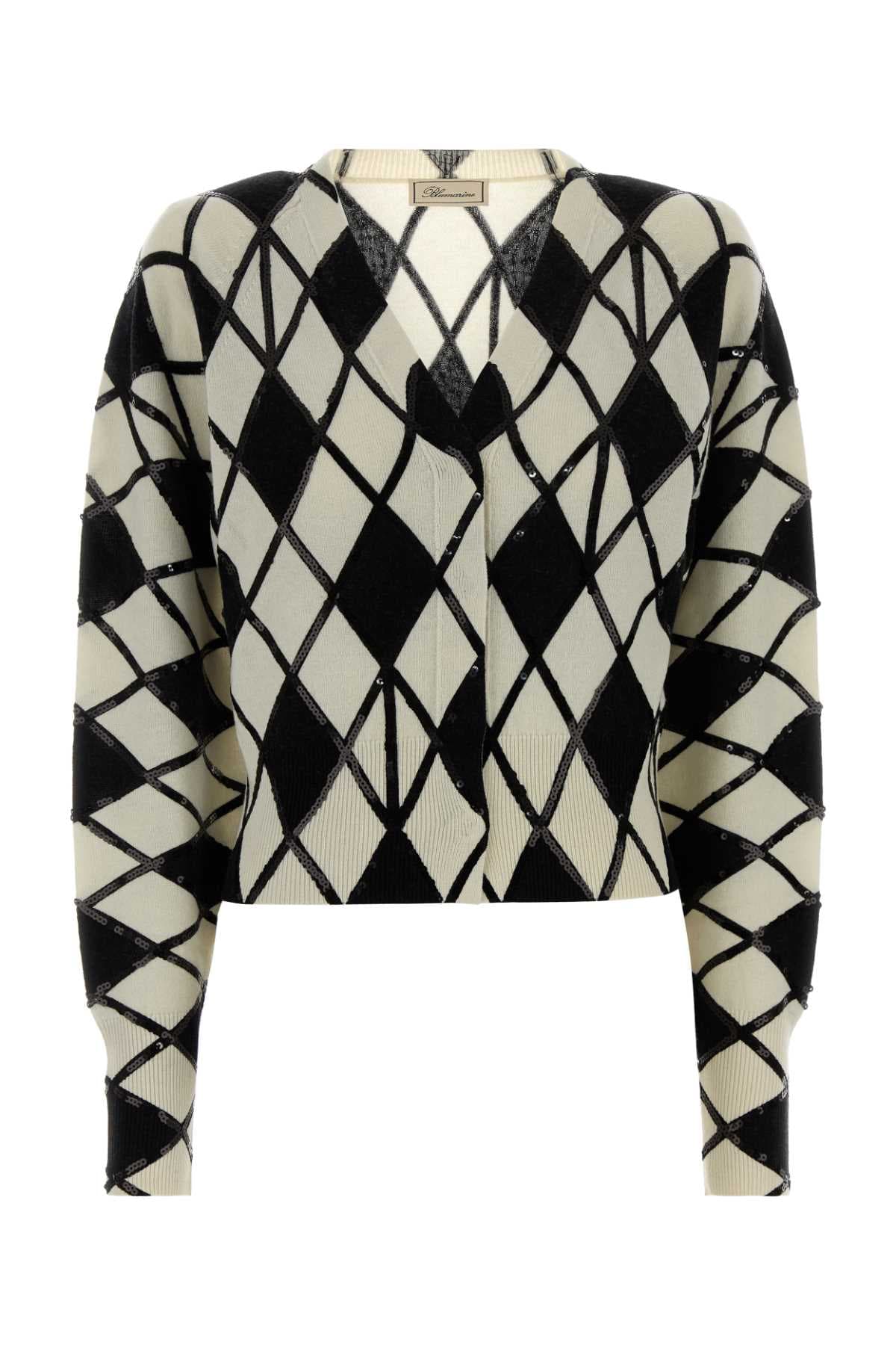 Embroidered wool blend cardigan