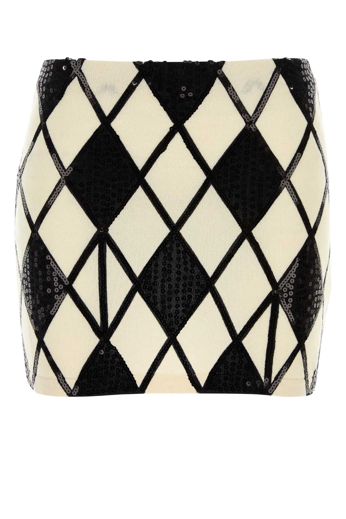 Embroidered wool blend mini skirt