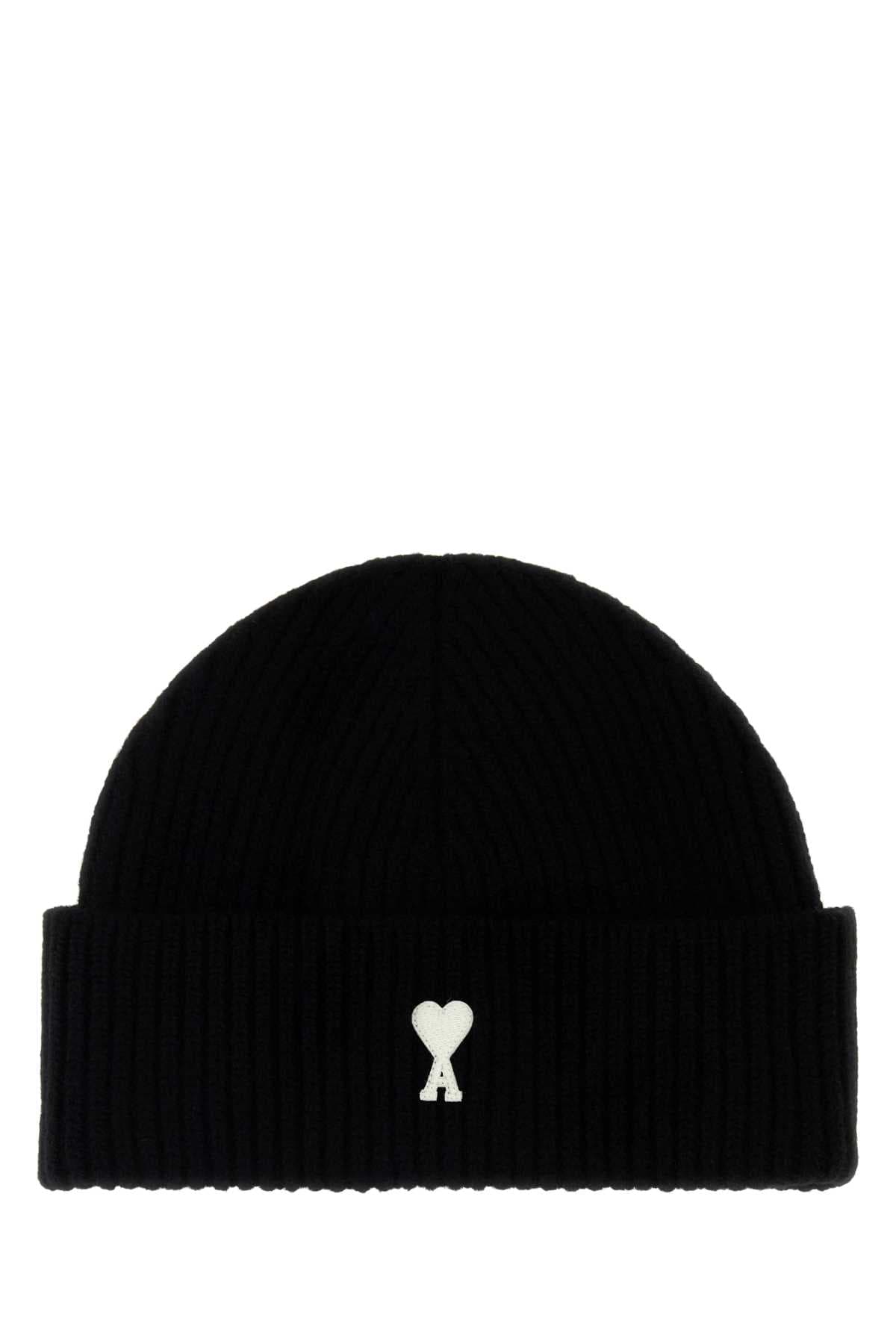 Black wool beanie hat