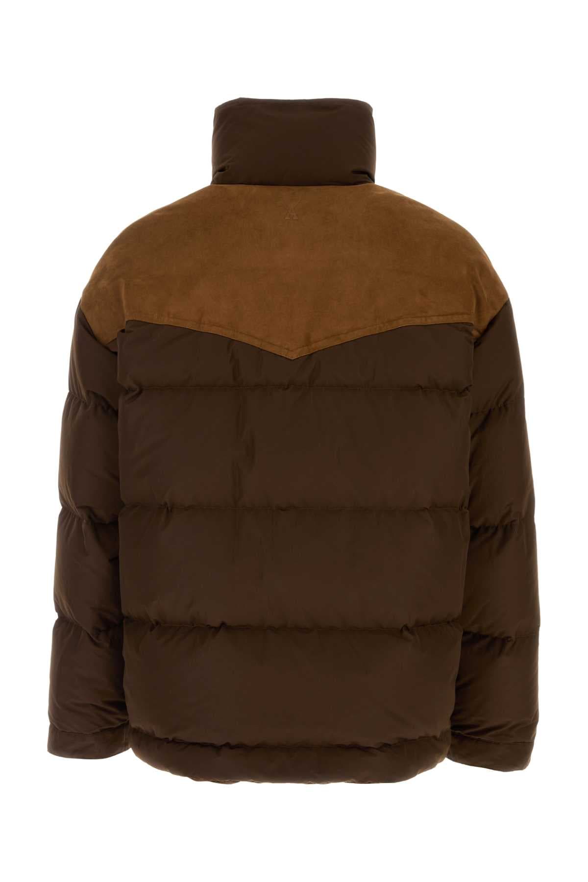 Brown polyester blend down jacket - мініатюра 2