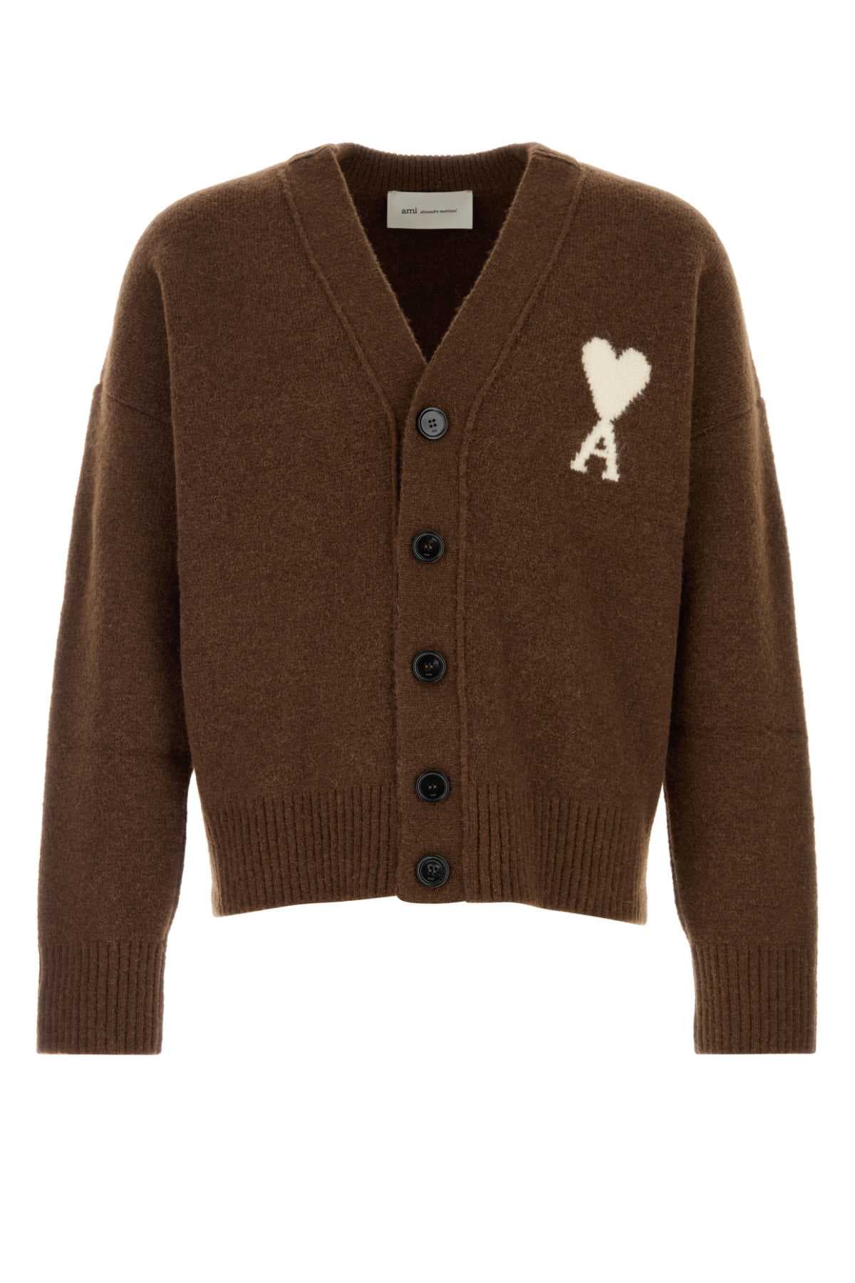Brown stretch alpaca blend cardigan