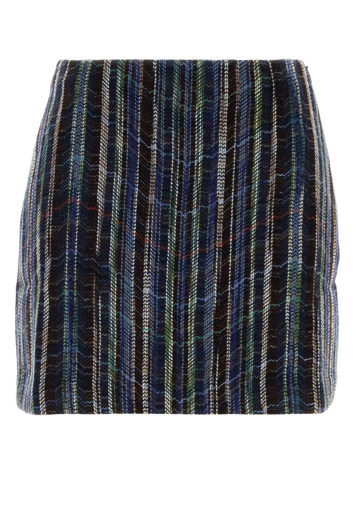 Embroidered wool blend mini skirt