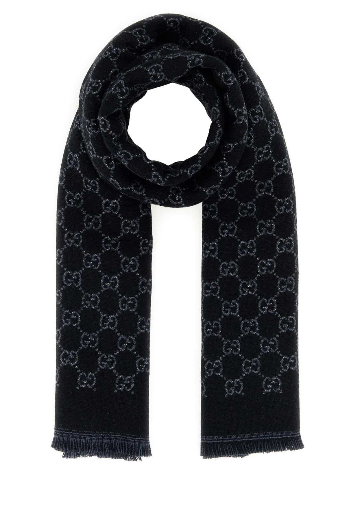 Embroidered wool blend scarf