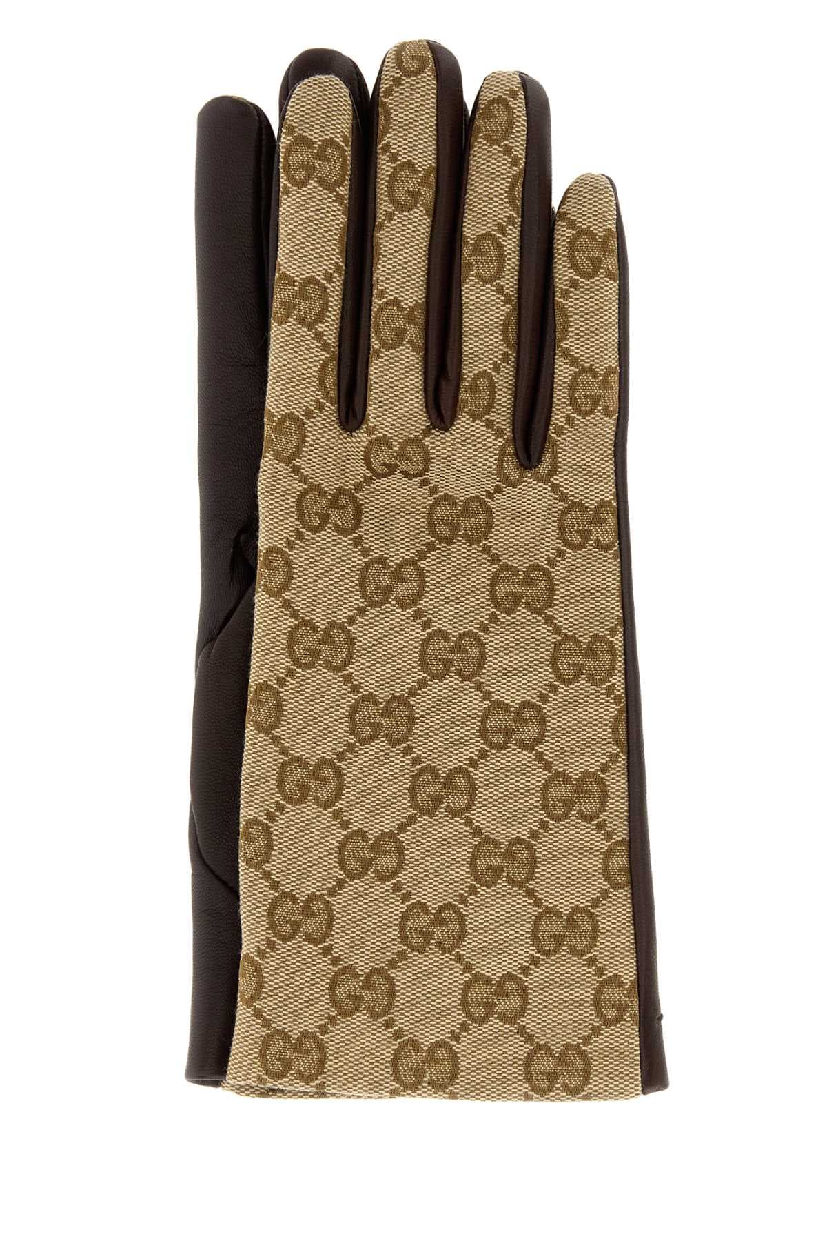 GG fabric and leather gloves