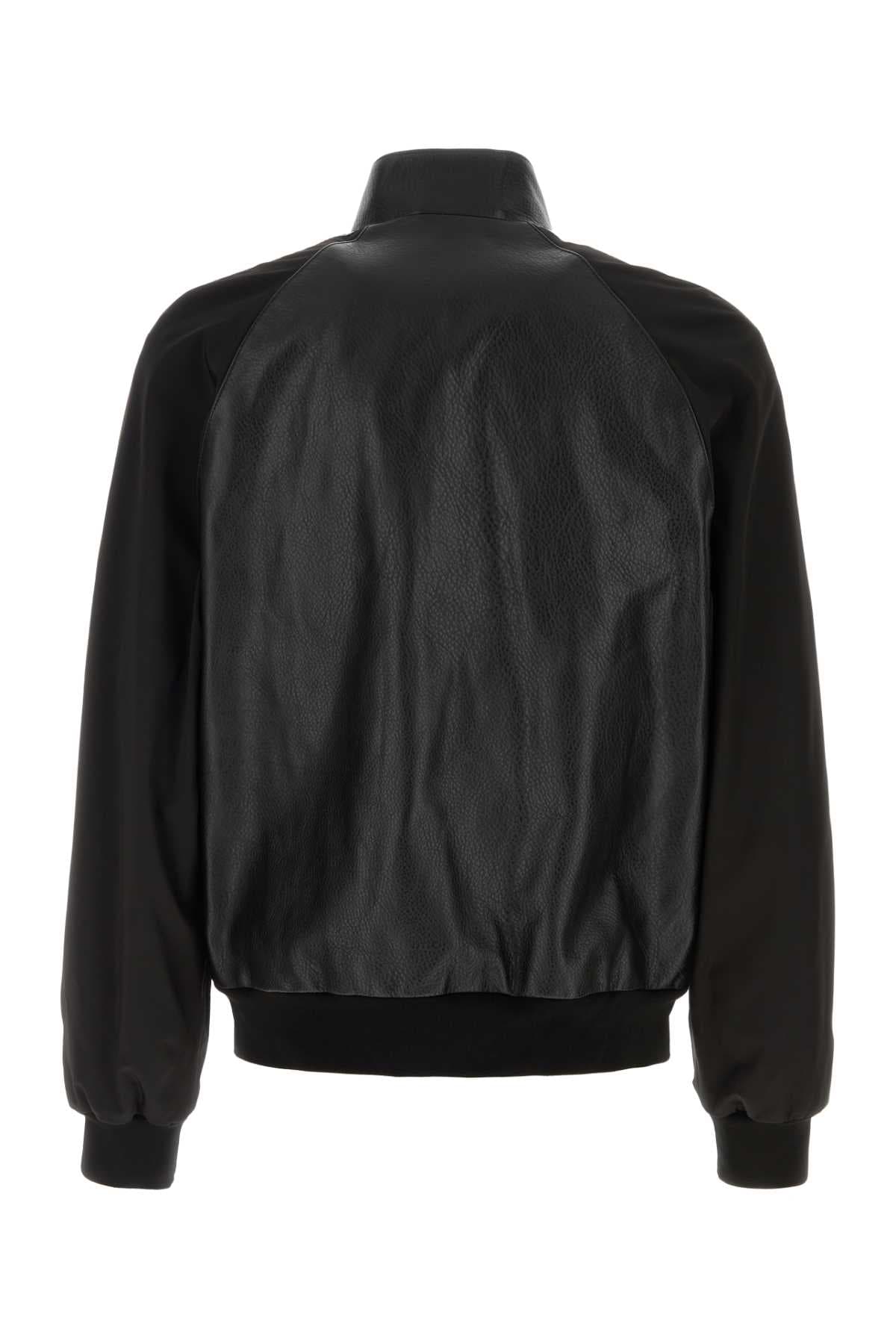 Black leather bomber jacket - мініатюра 2