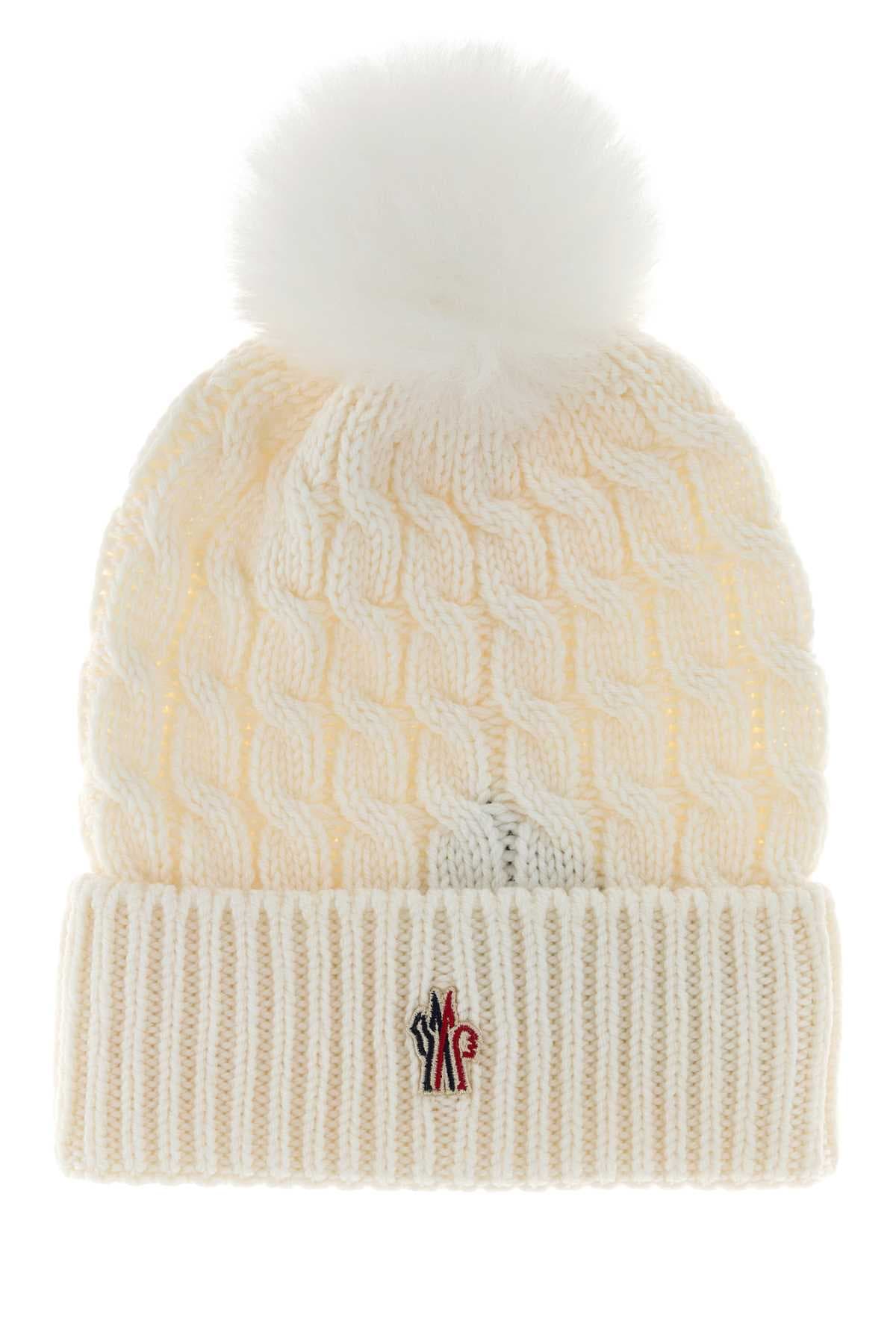 White wool beanie hat