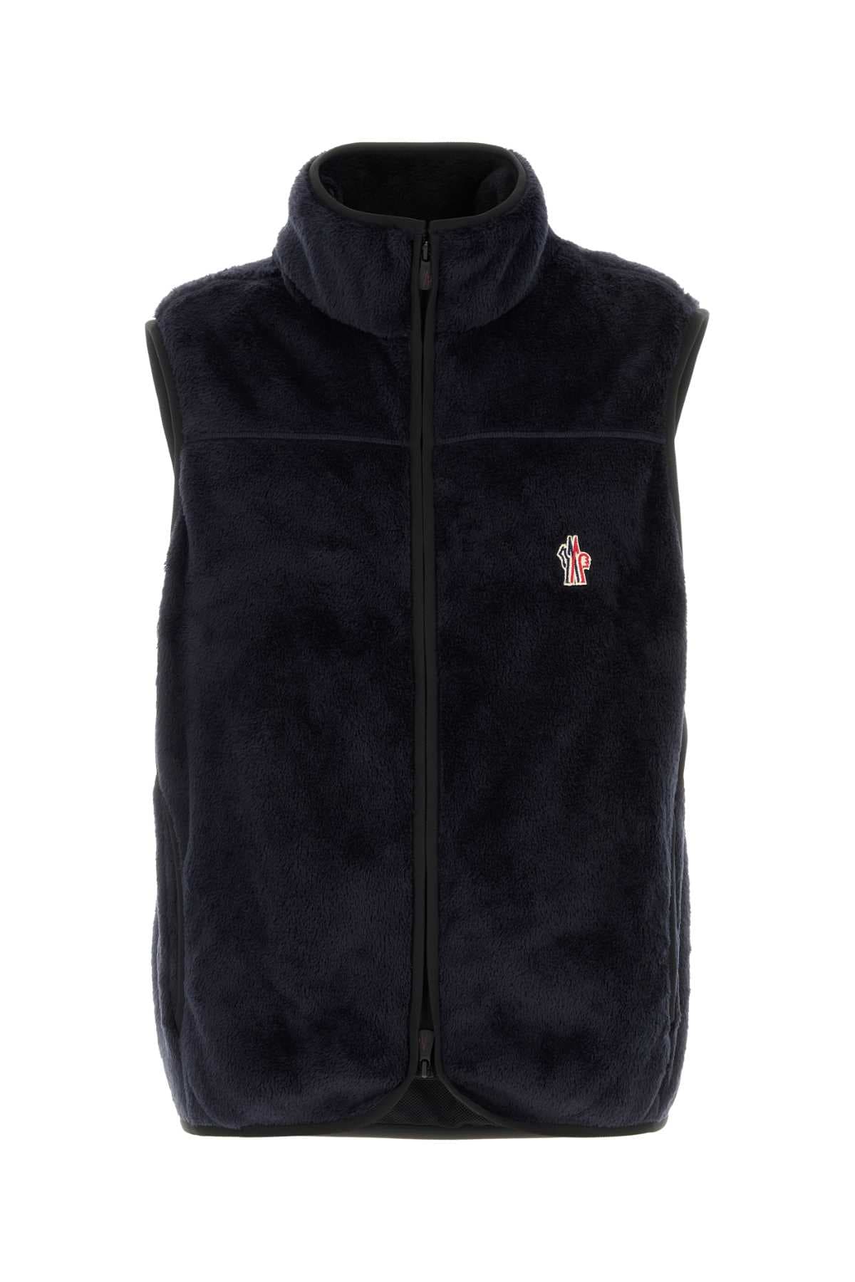 Midnight blue pile sleeveless jacket