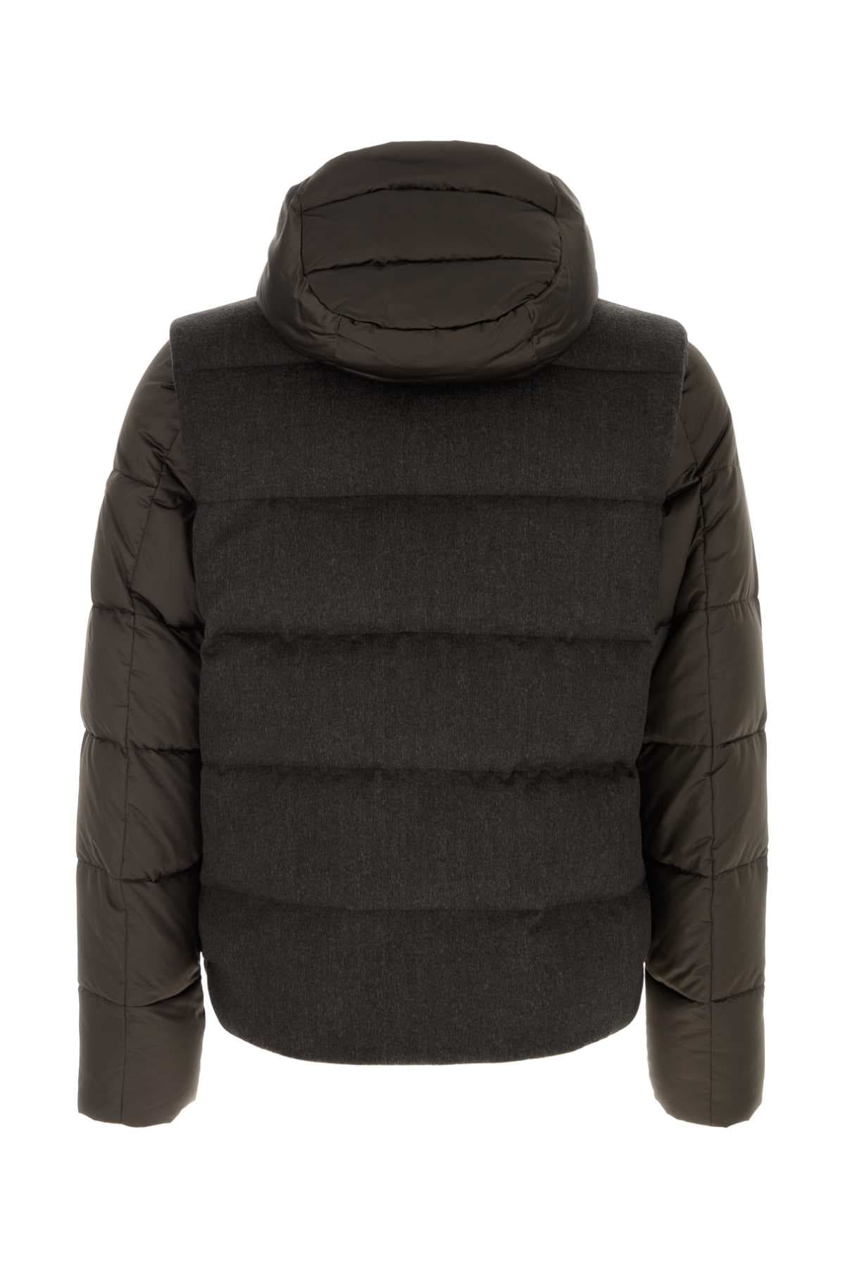 Dark brown wool blend Casciano down jacket - мініатюра 2