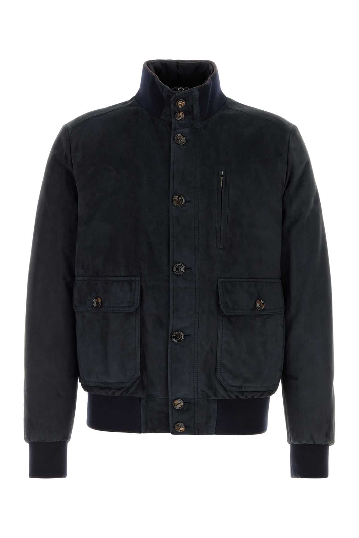 Navy blue suede Adelsio down jacket
