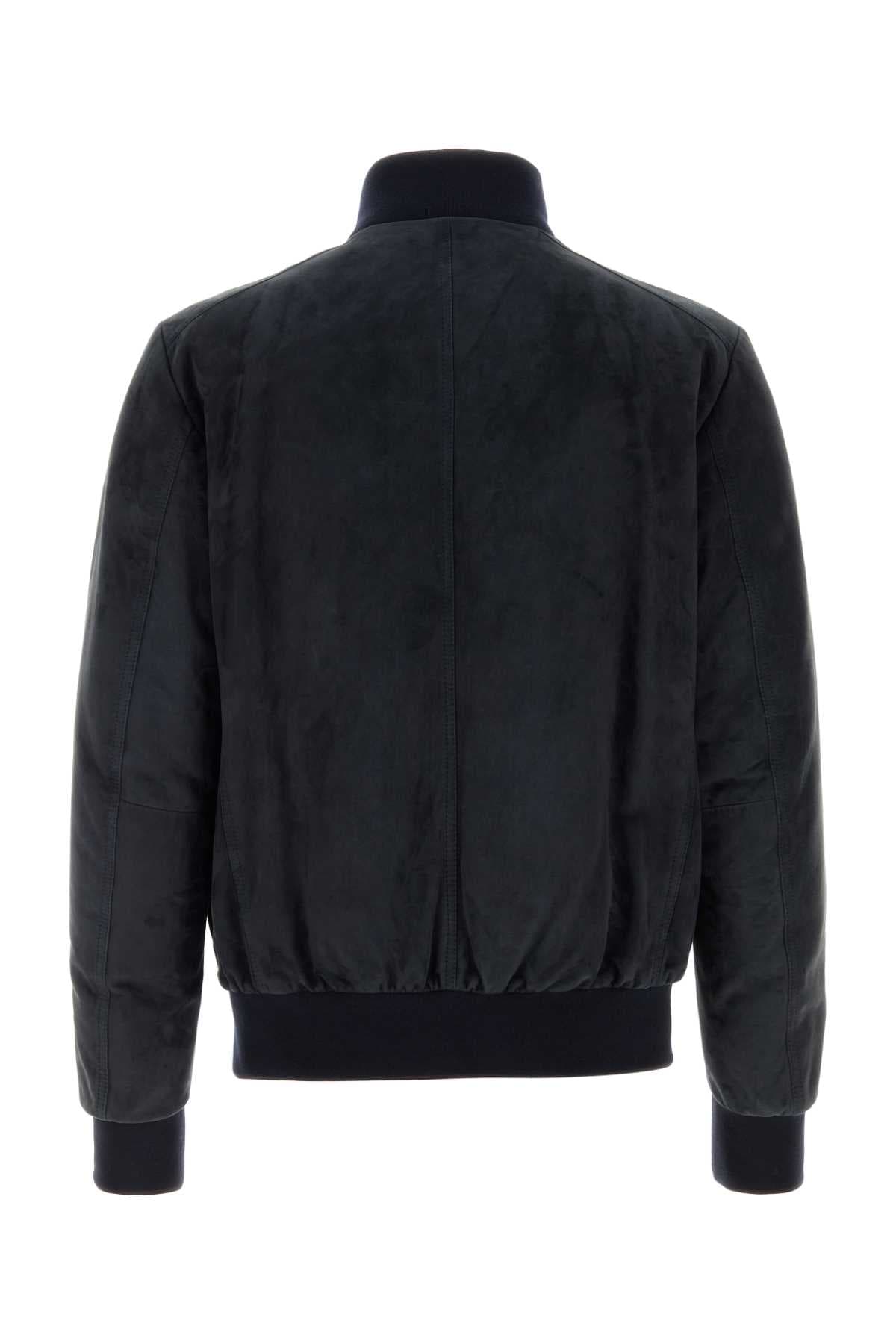 Navy blue suede Adelsio down jacket - мініатюра 2