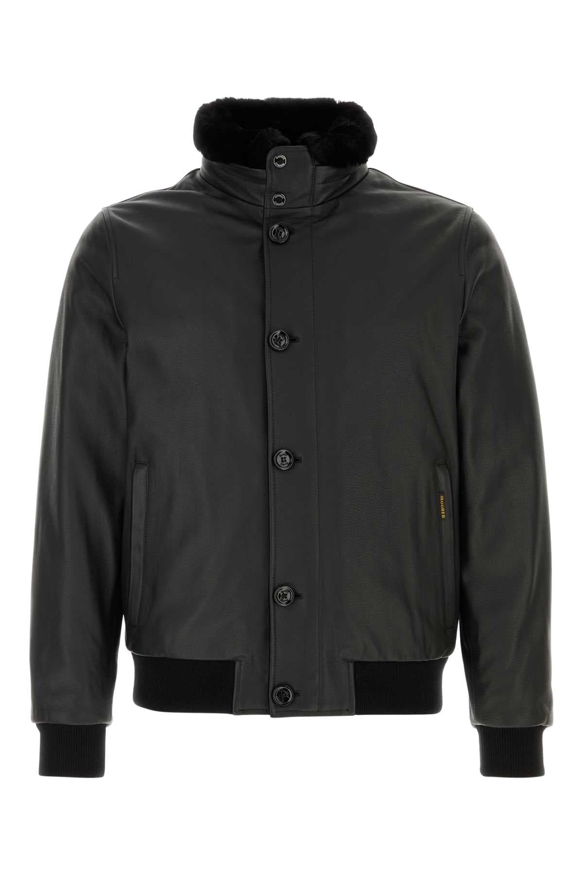 Black leather Cleros bomber jacket