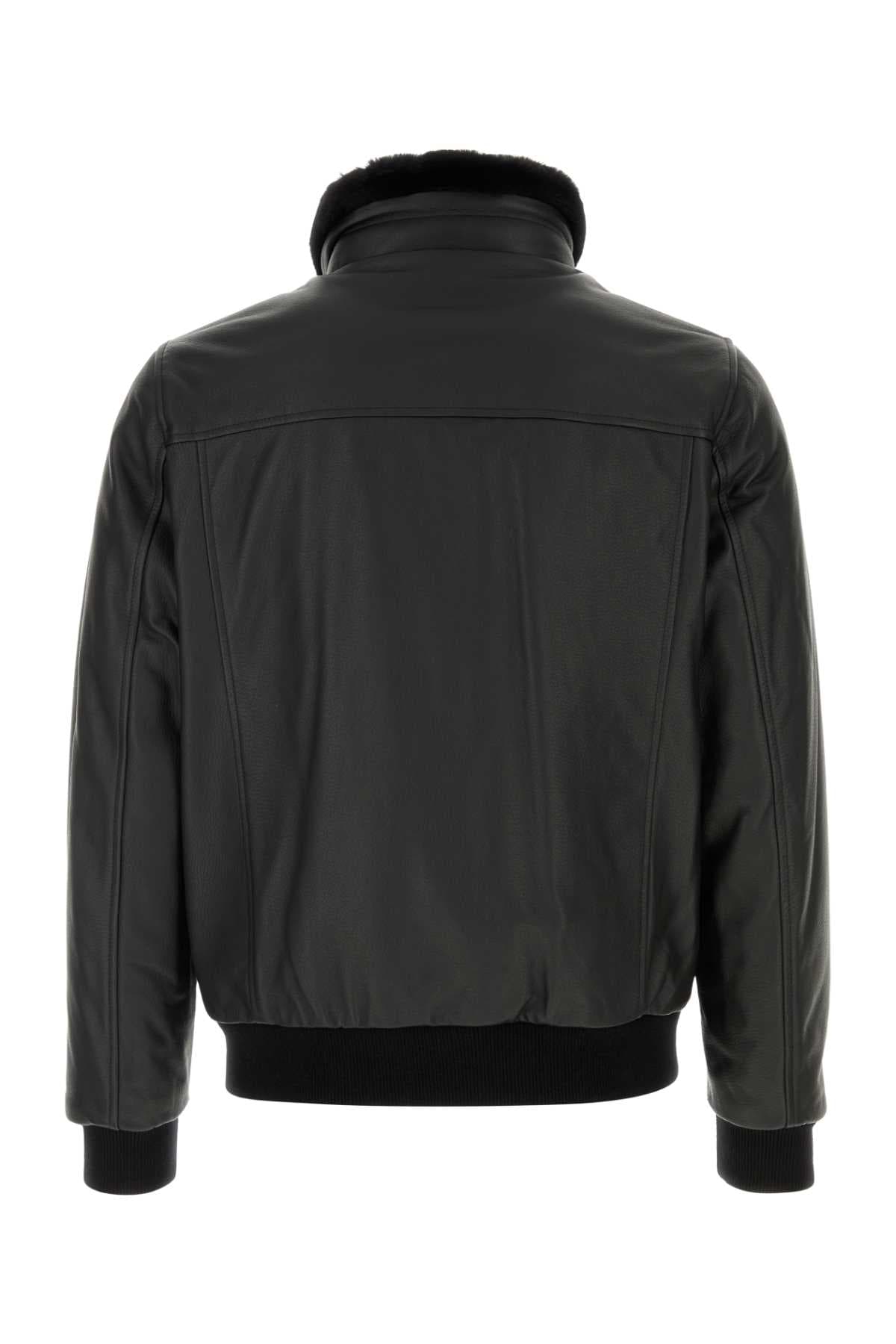 Black leather Cleros bomber jacket - мініатюра 2