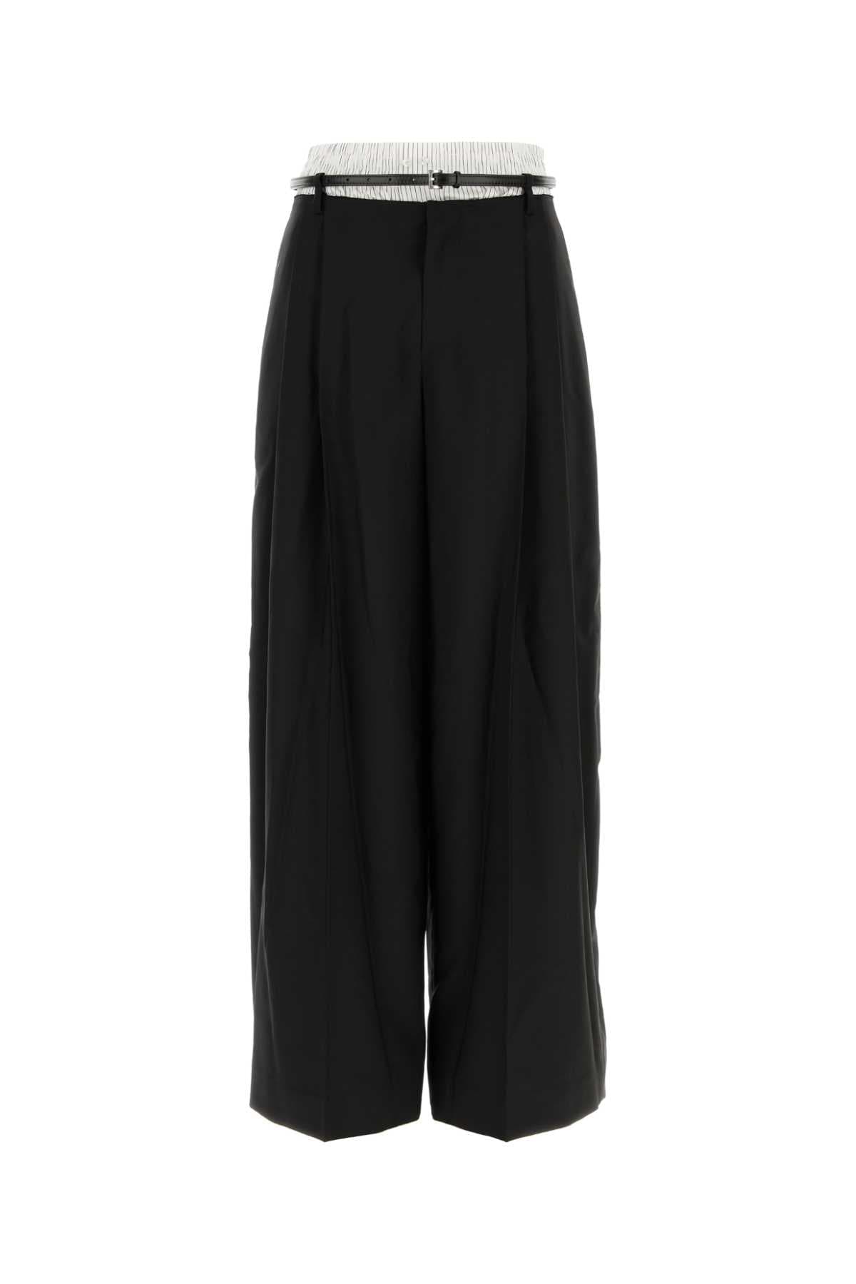 Black wool blend wide-leg pant