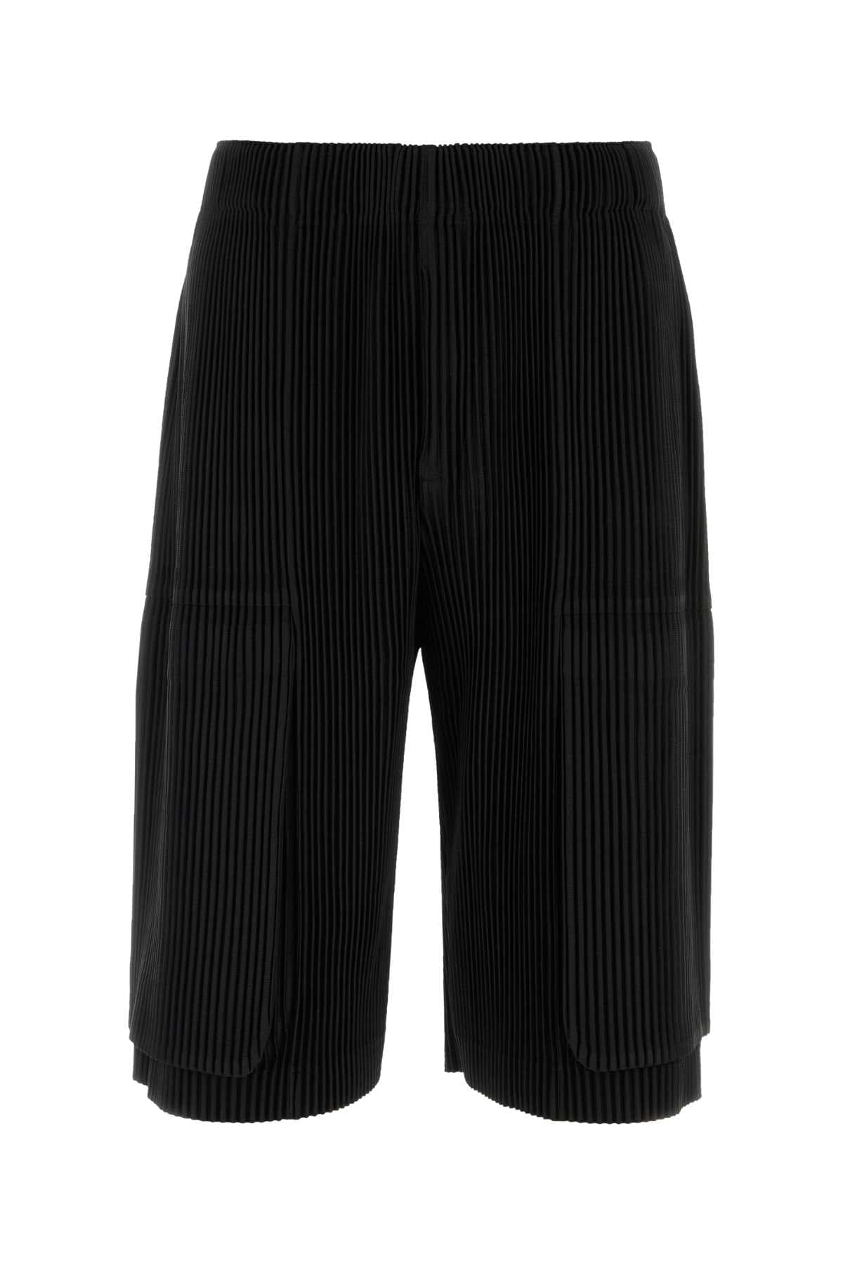 Black polyester bermuda shorts