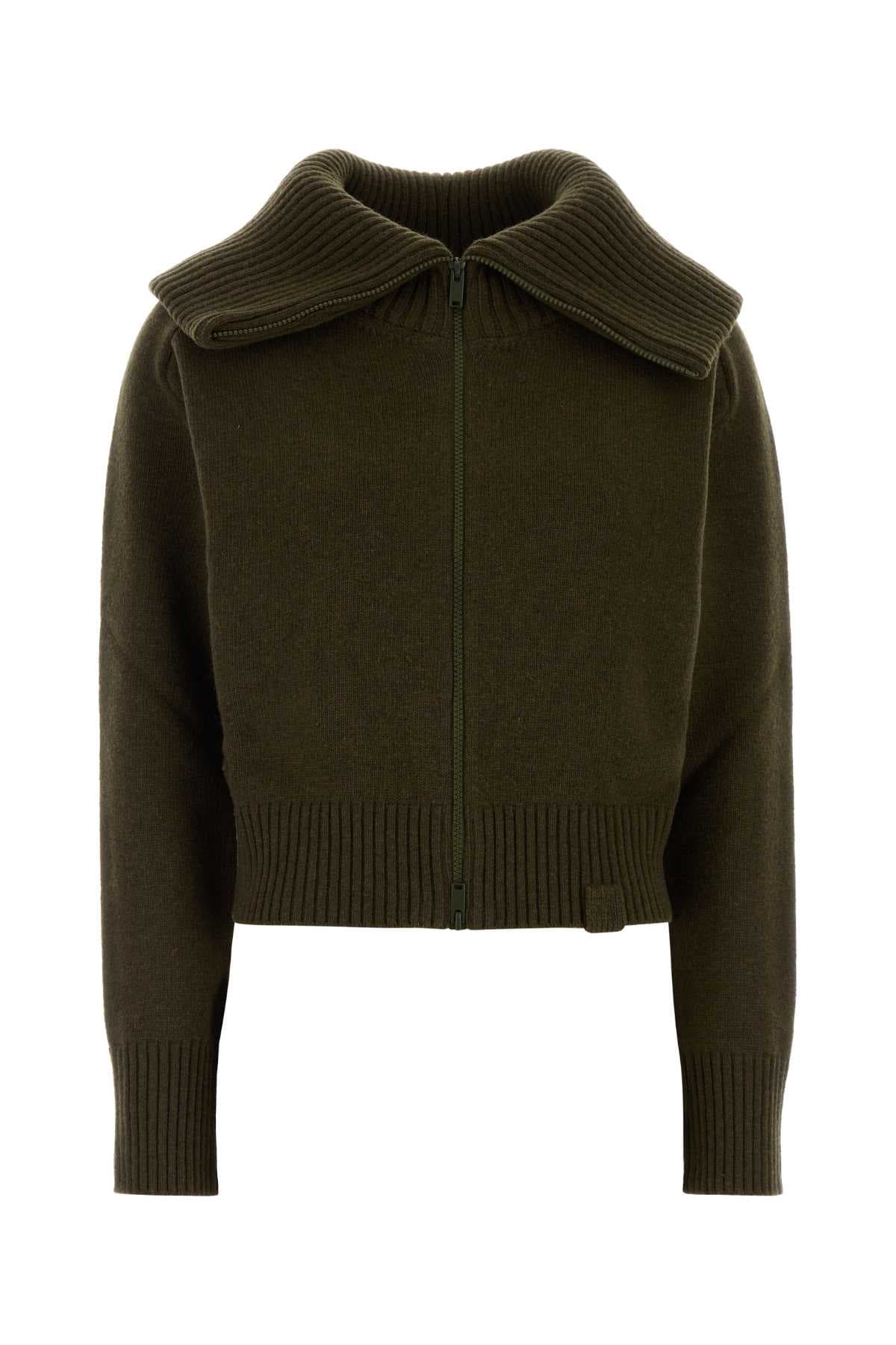 Olive green wool blend cardigan