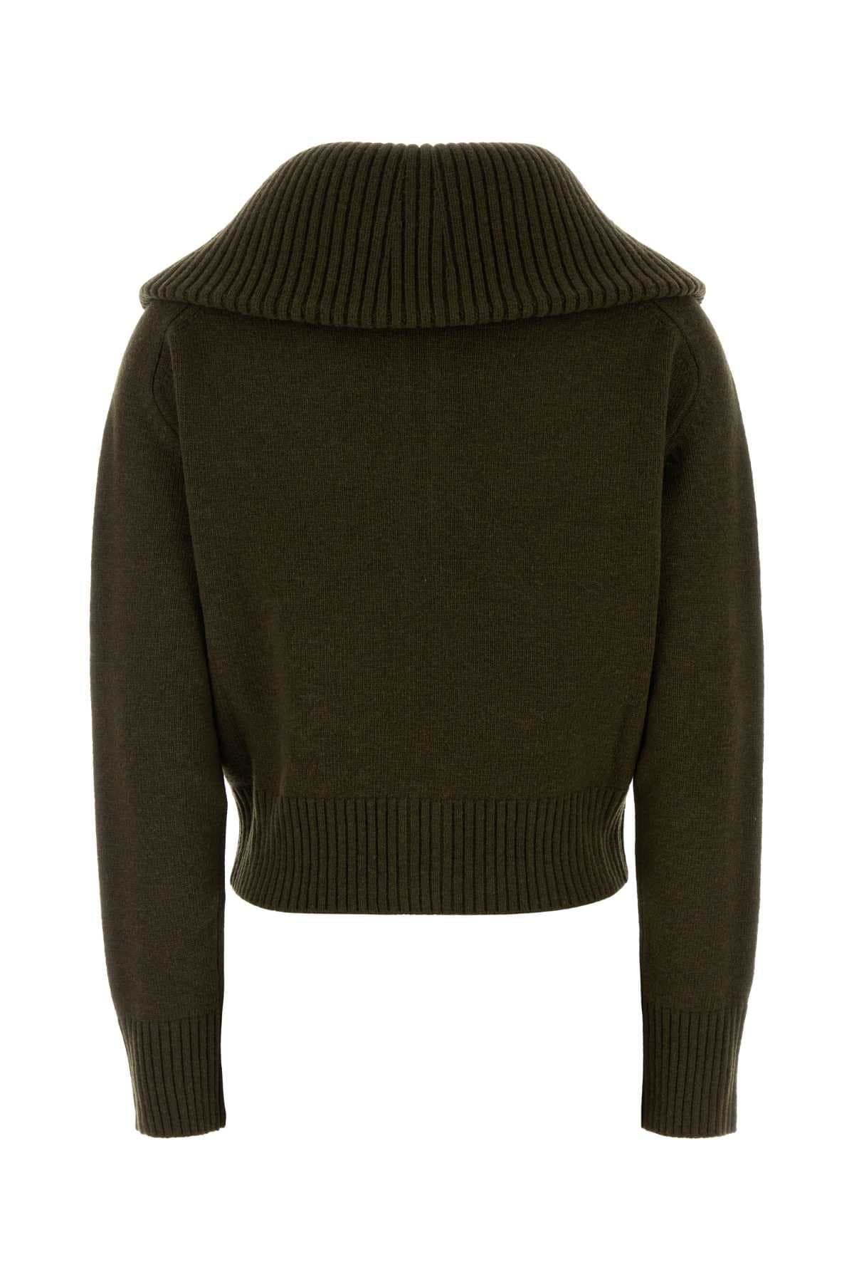 Olive green wool blend cardigan - мініатюра 2