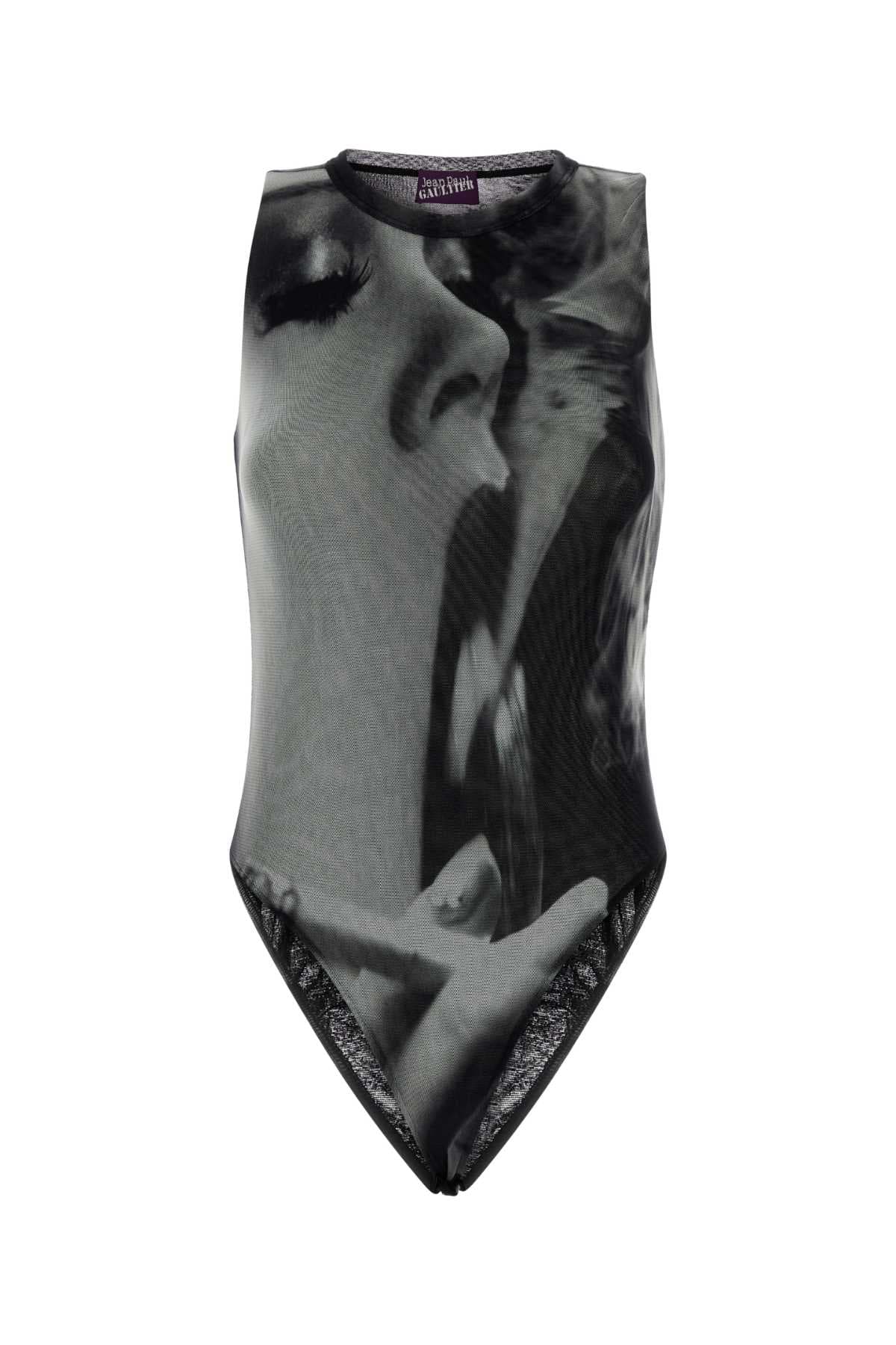 Printed tulle bodysuit