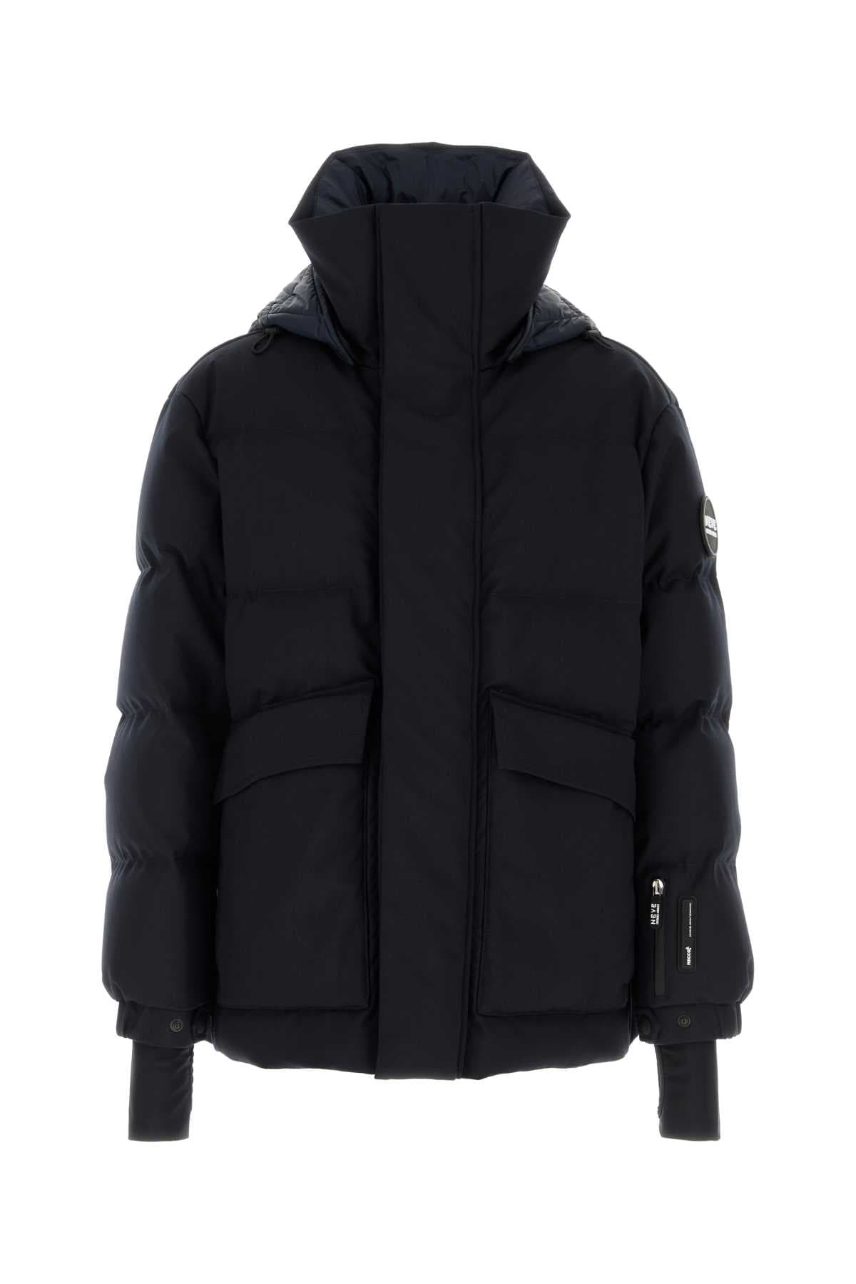 Midnight blue stretch polyester blend ski jacket