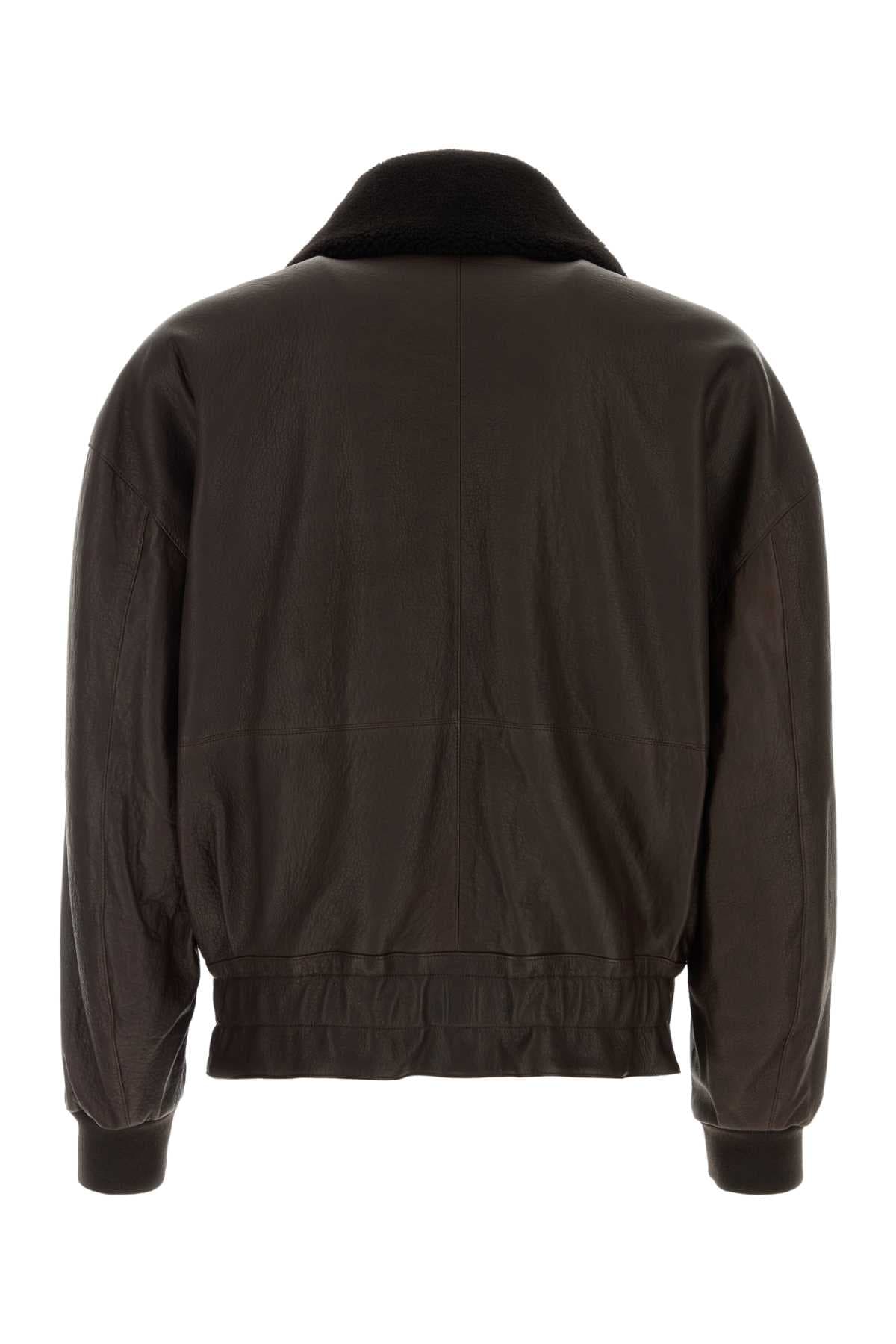 Dark brown leather jacket - мініатюра 2