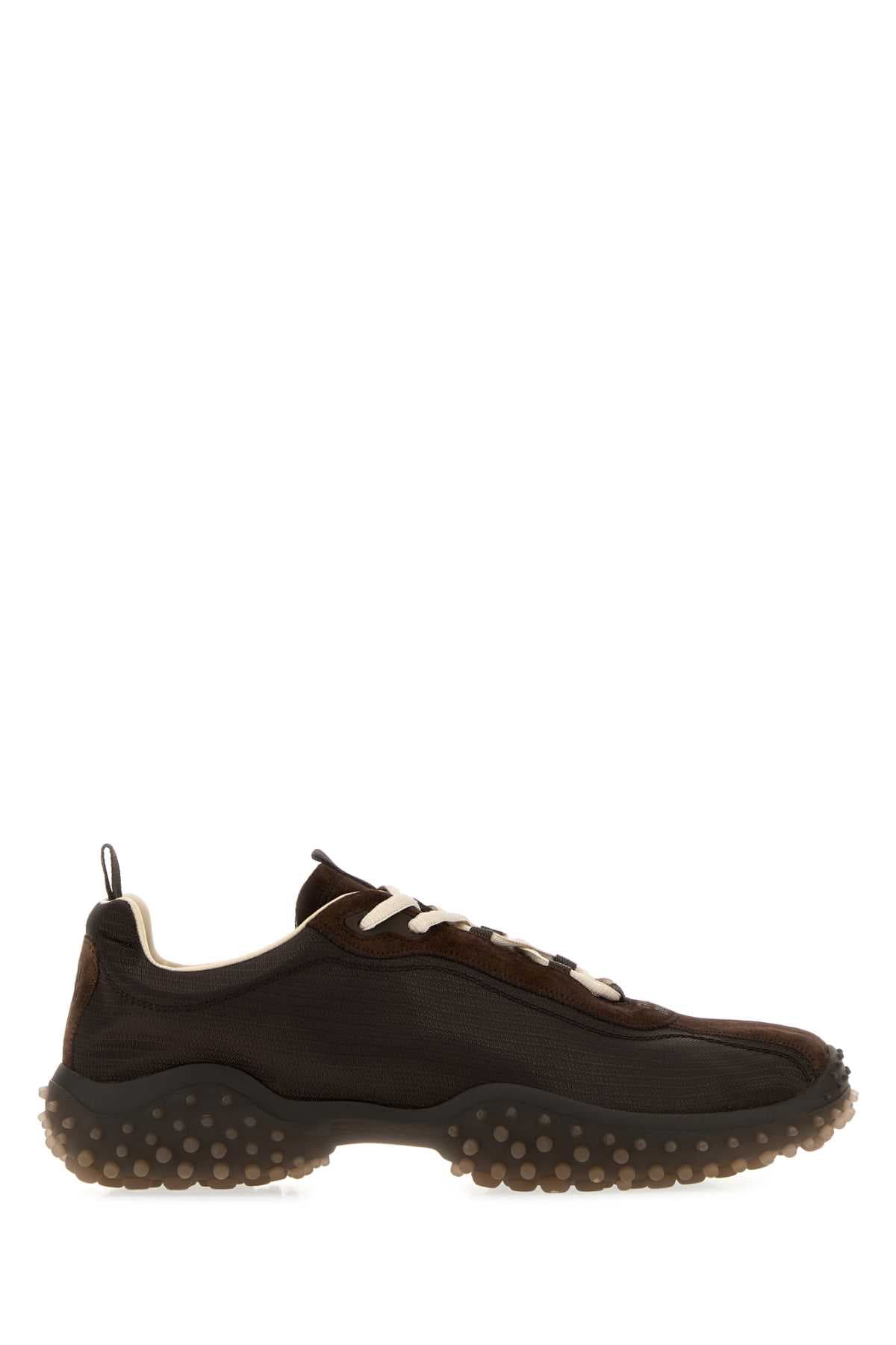 Dark brown tech fabric and suede Bubble sneakers