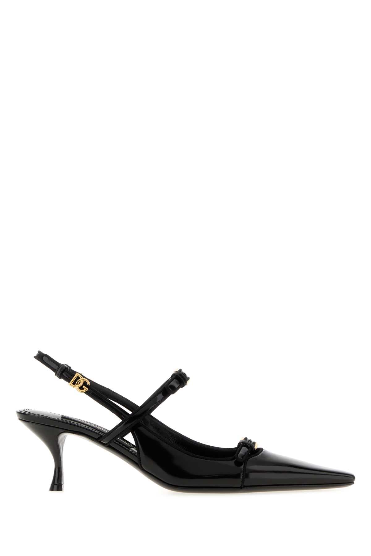 Black leather pumps